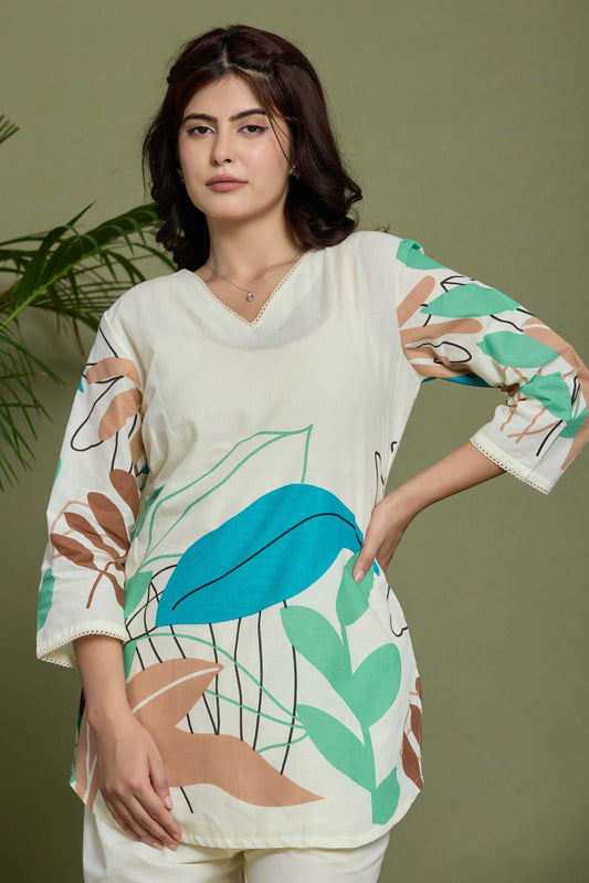 Noor Aura Urban Leaf Printed Cotton Co-Ord Set