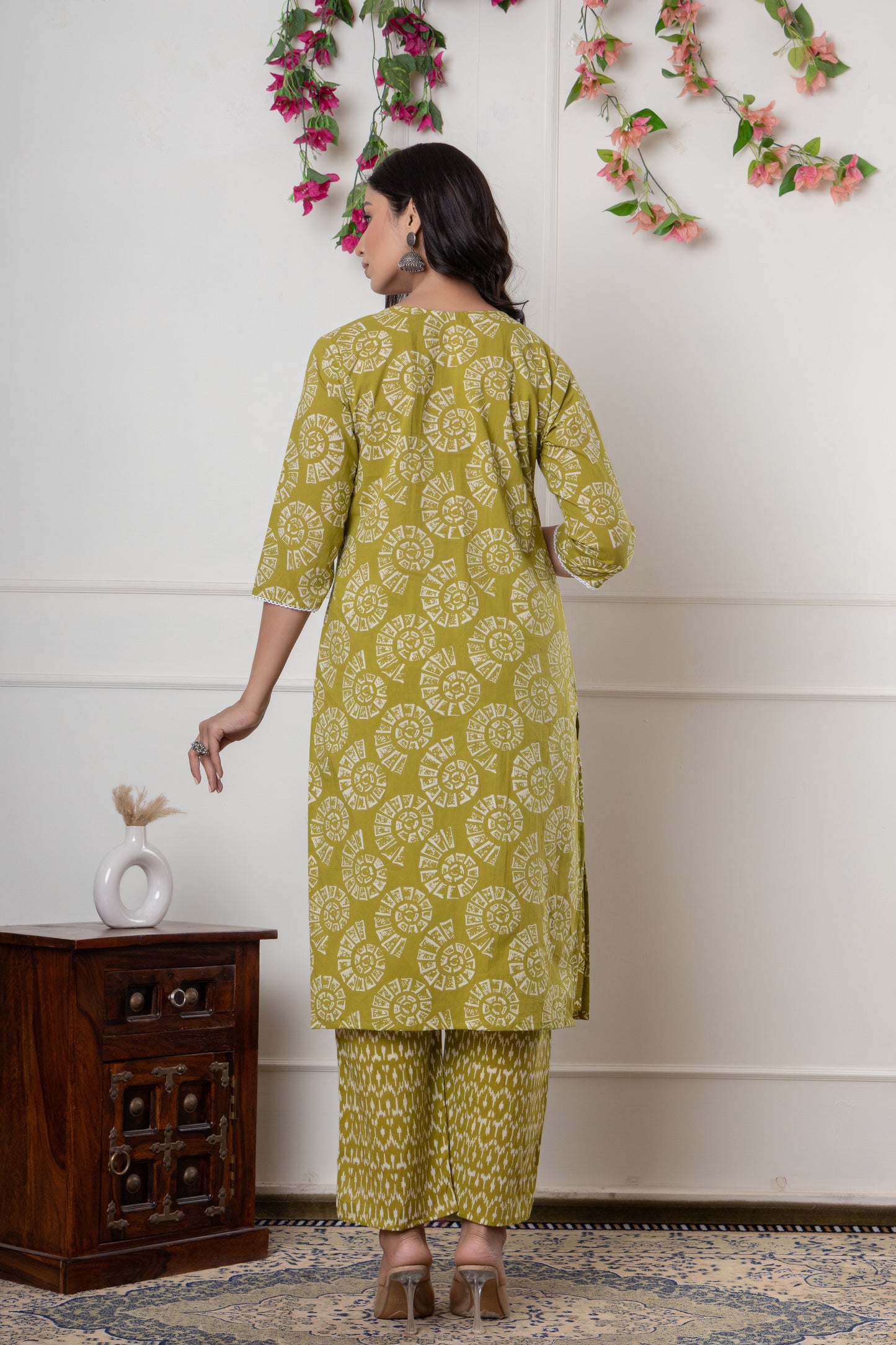 Purple/yellowish green color with Embrodiery work cotton Kurti 3Pc Set