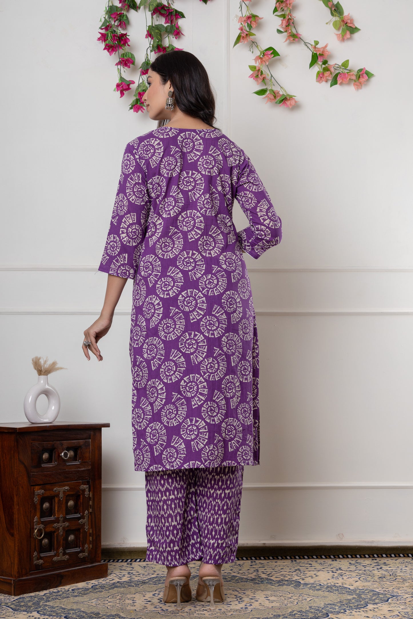 Purple/yellowish green color with Embrodiery work cotton Kurti 3Pc Set