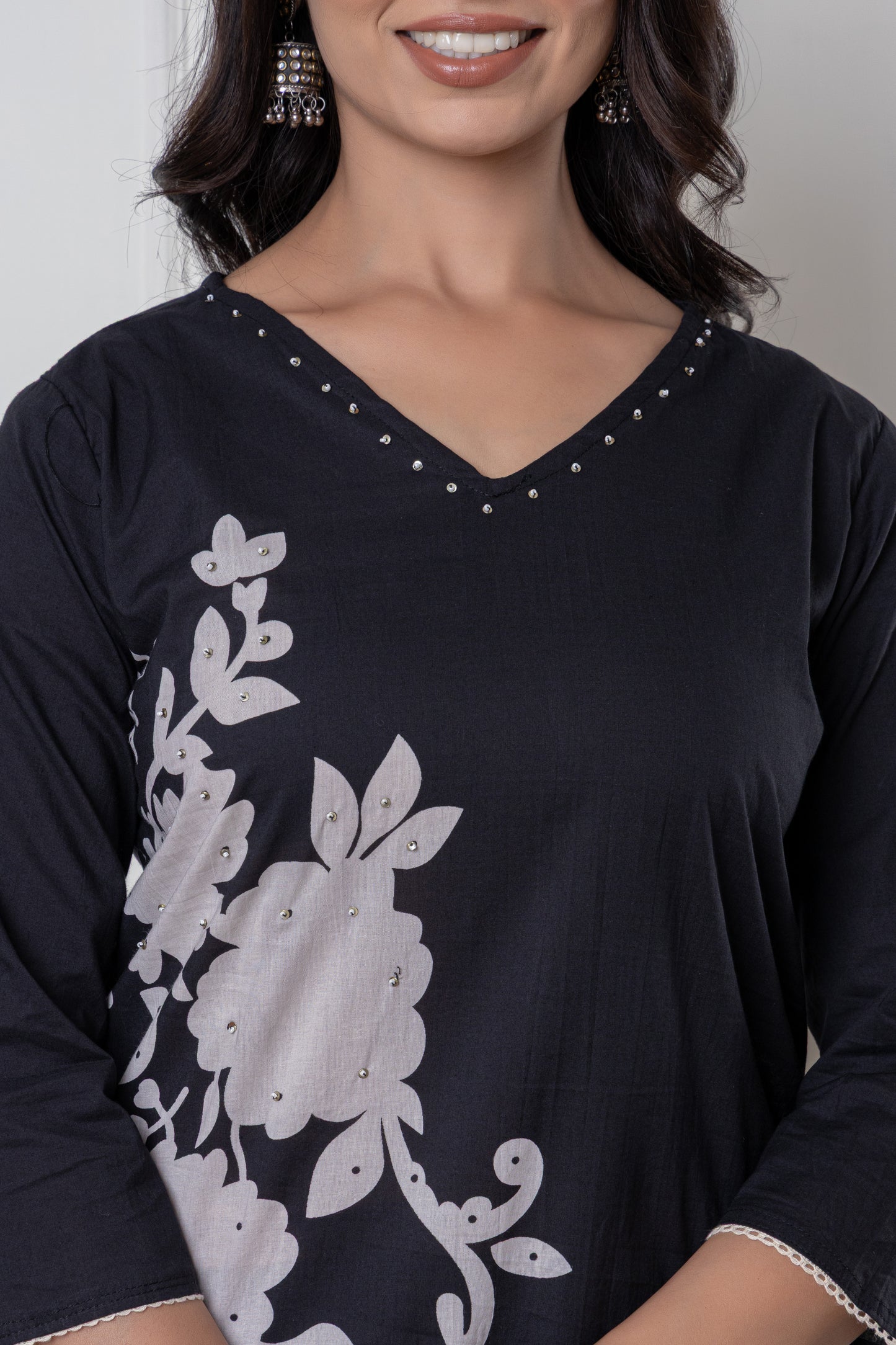 Black/Wine/Peacock floral print Cotton Suit Set