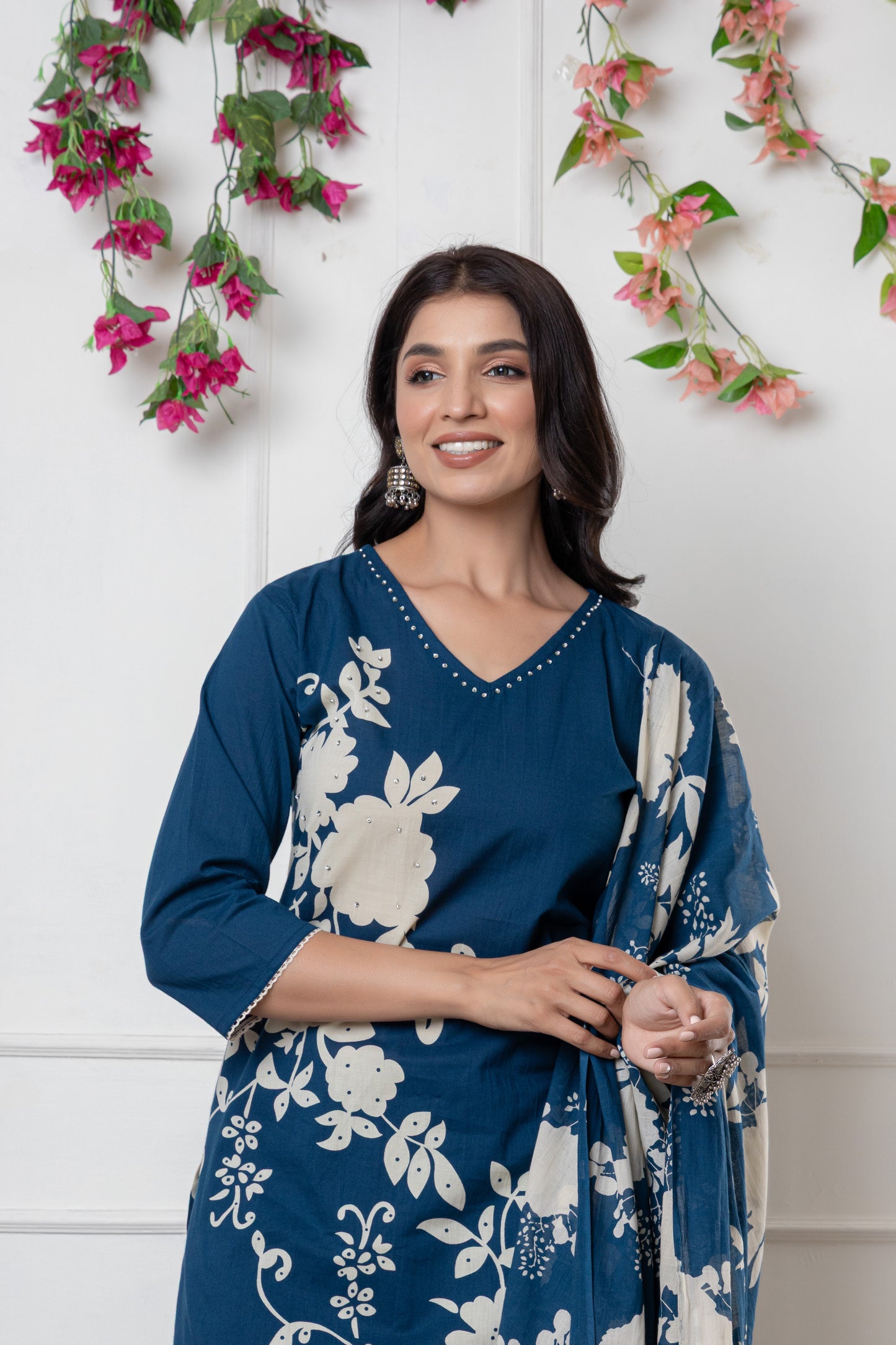 Black/Wine/Peacock floral print Cotton Suit Set