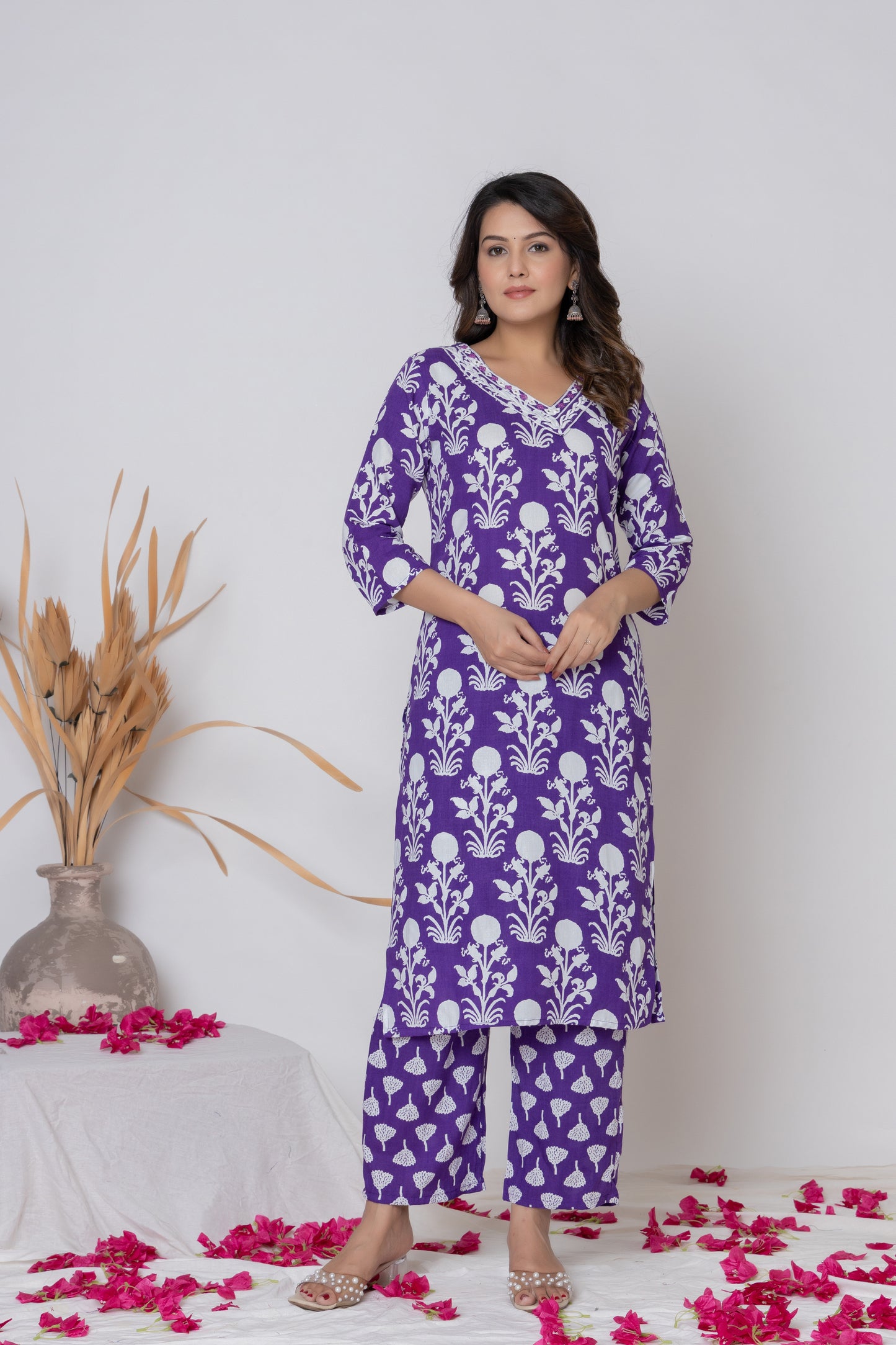 Floral block print Kurti 3Pc Set