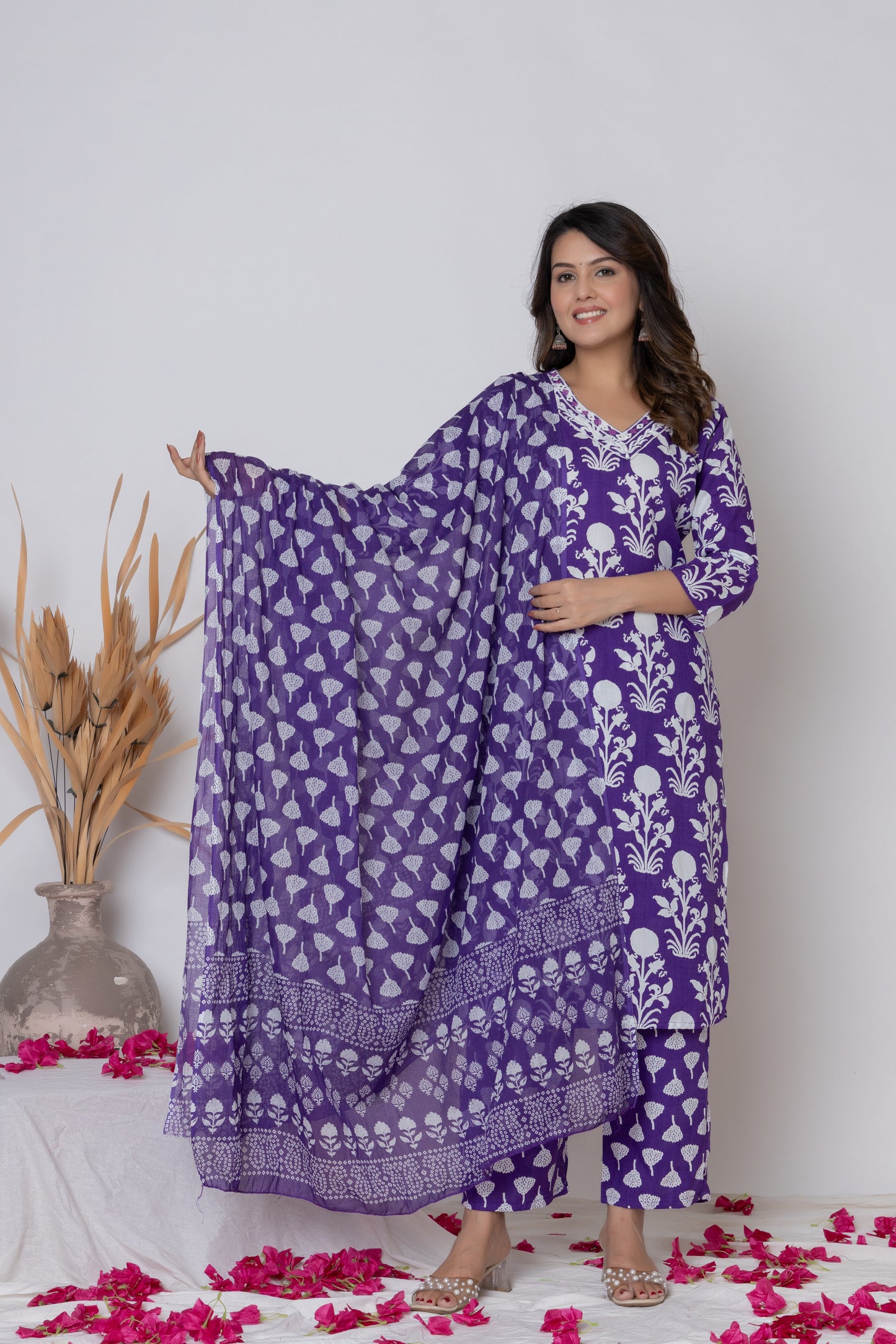 Floral block print Kurti 3Pc Set