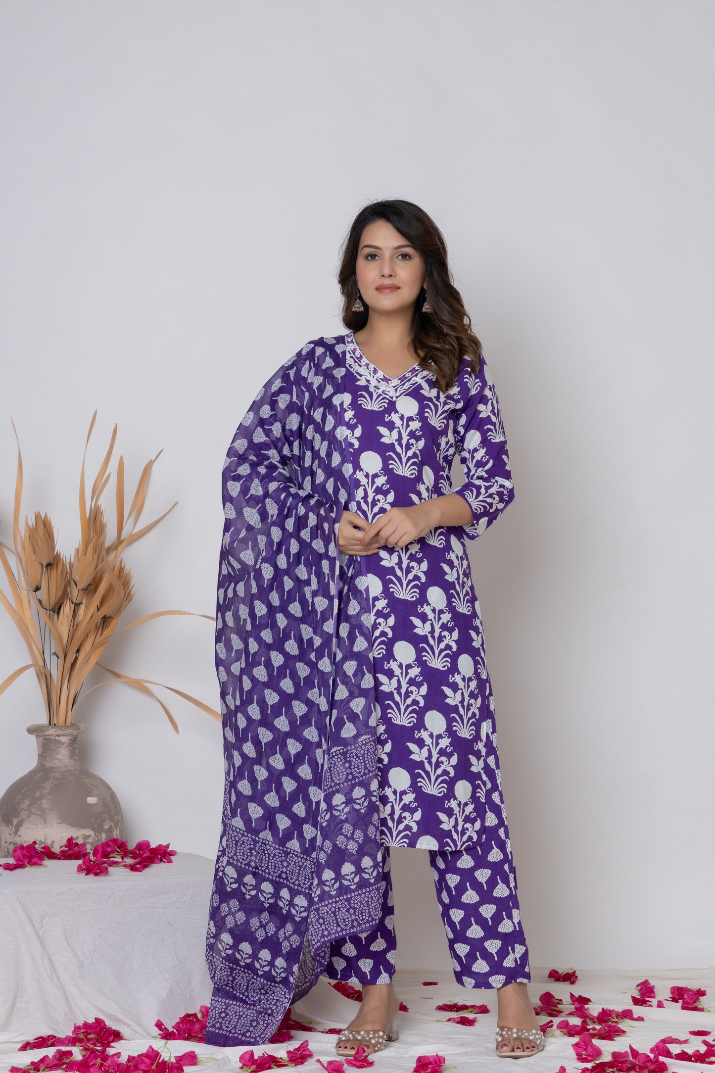 Floral block print Kurti 3Pc Set