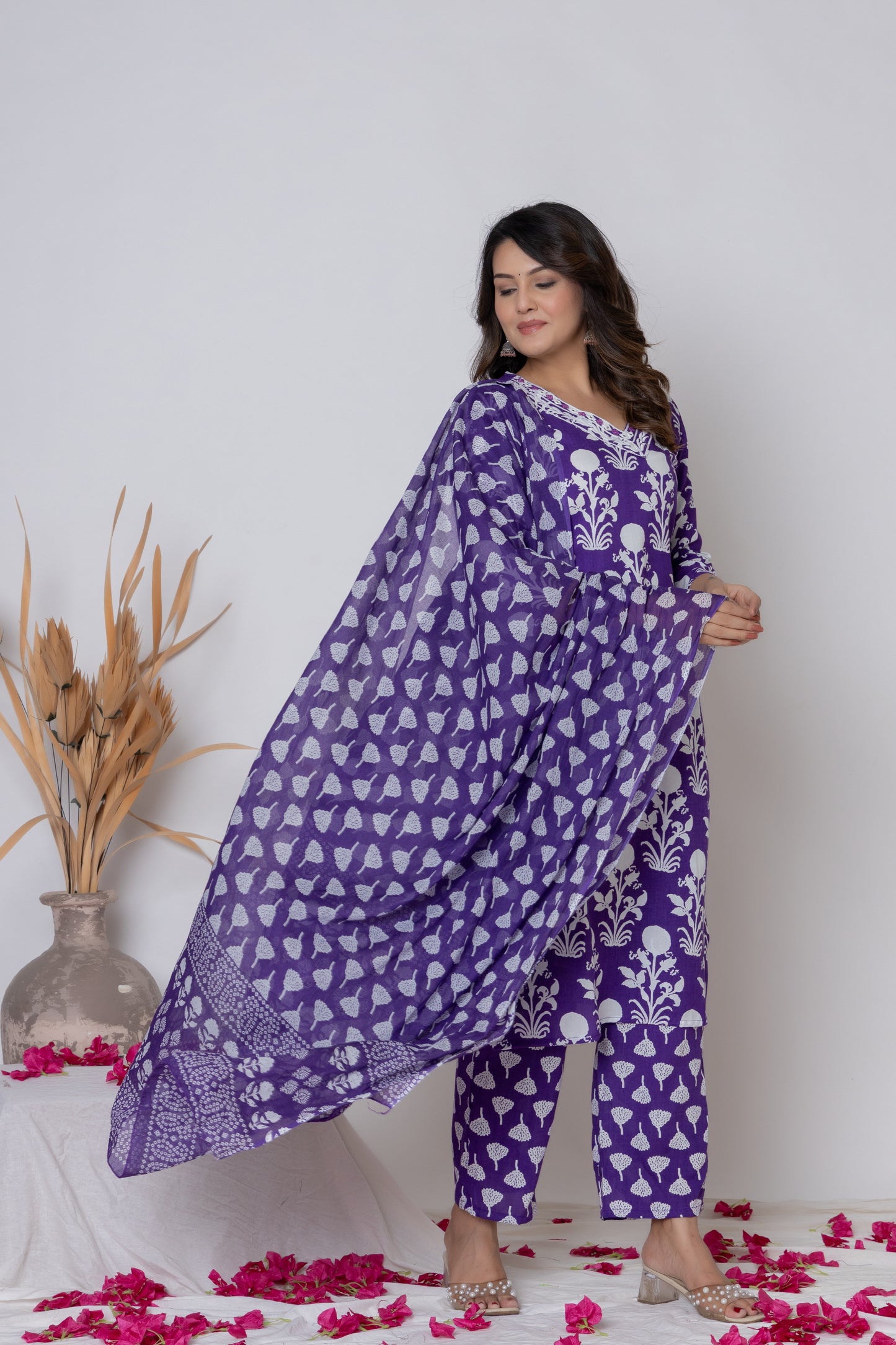Floral block print Kurti 3Pc Set