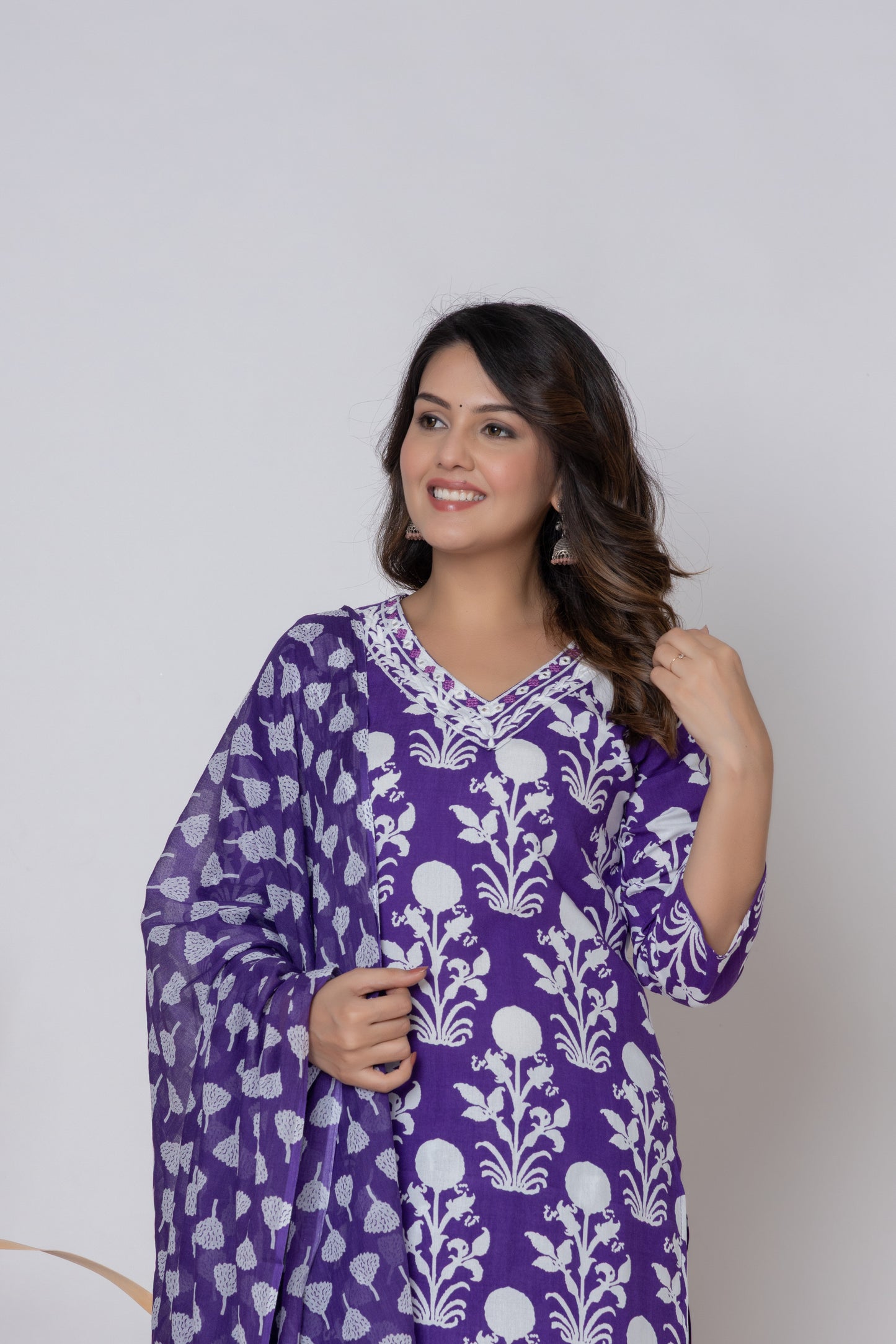 Floral block print Kurti 3Pc Set