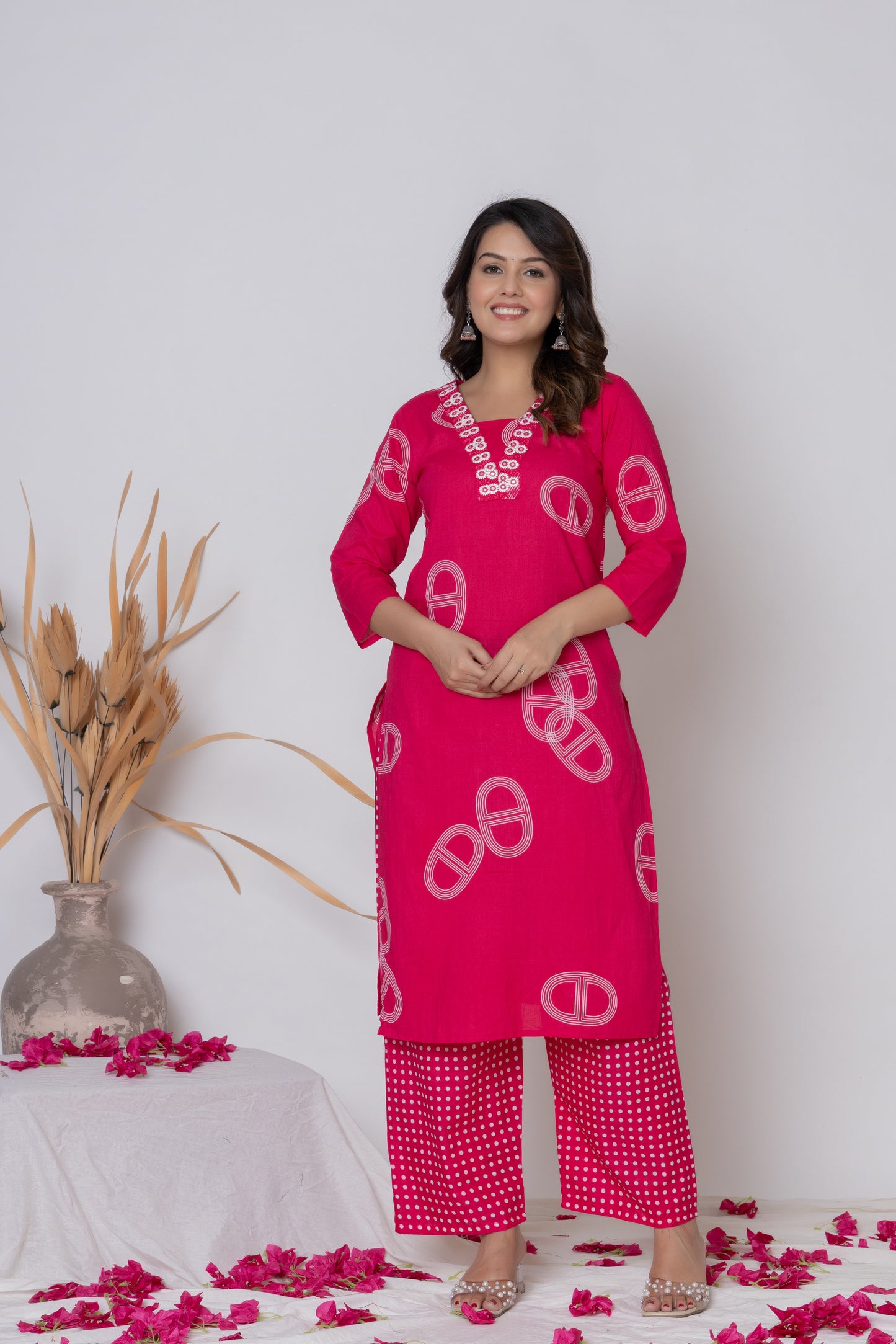 Rani Pink / Lemon Yellow/ Lavendar Cotton Suit Set