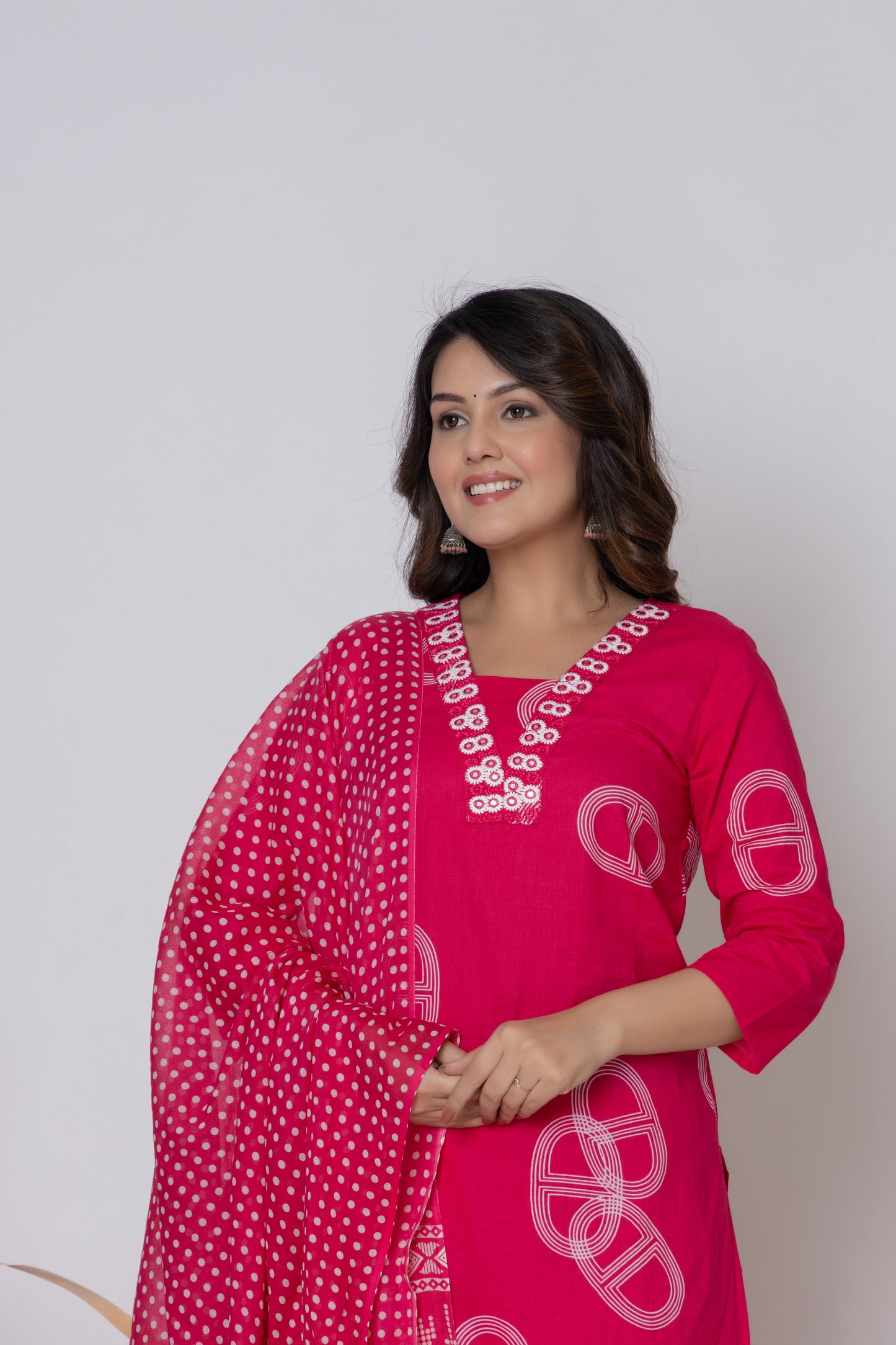 Rani Pink / Lemon Yellow/ Lavendar Cotton Suit Set