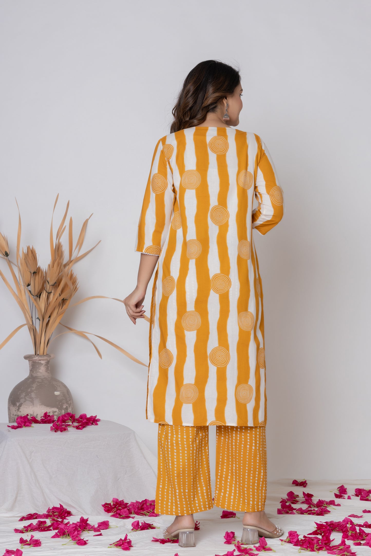 Stripped dotted print Cotton kurta Suit Set
