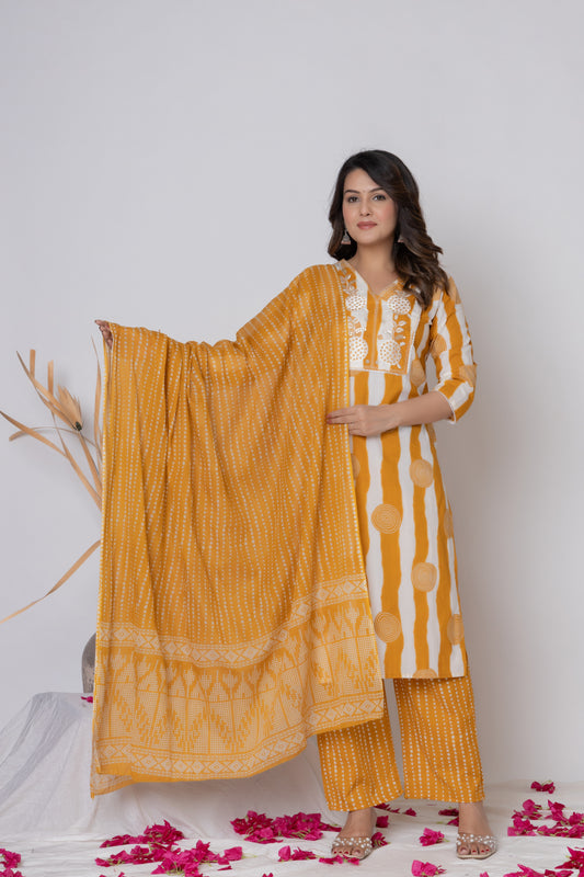 Stripped dotted print Cotton kurta Suit Set
