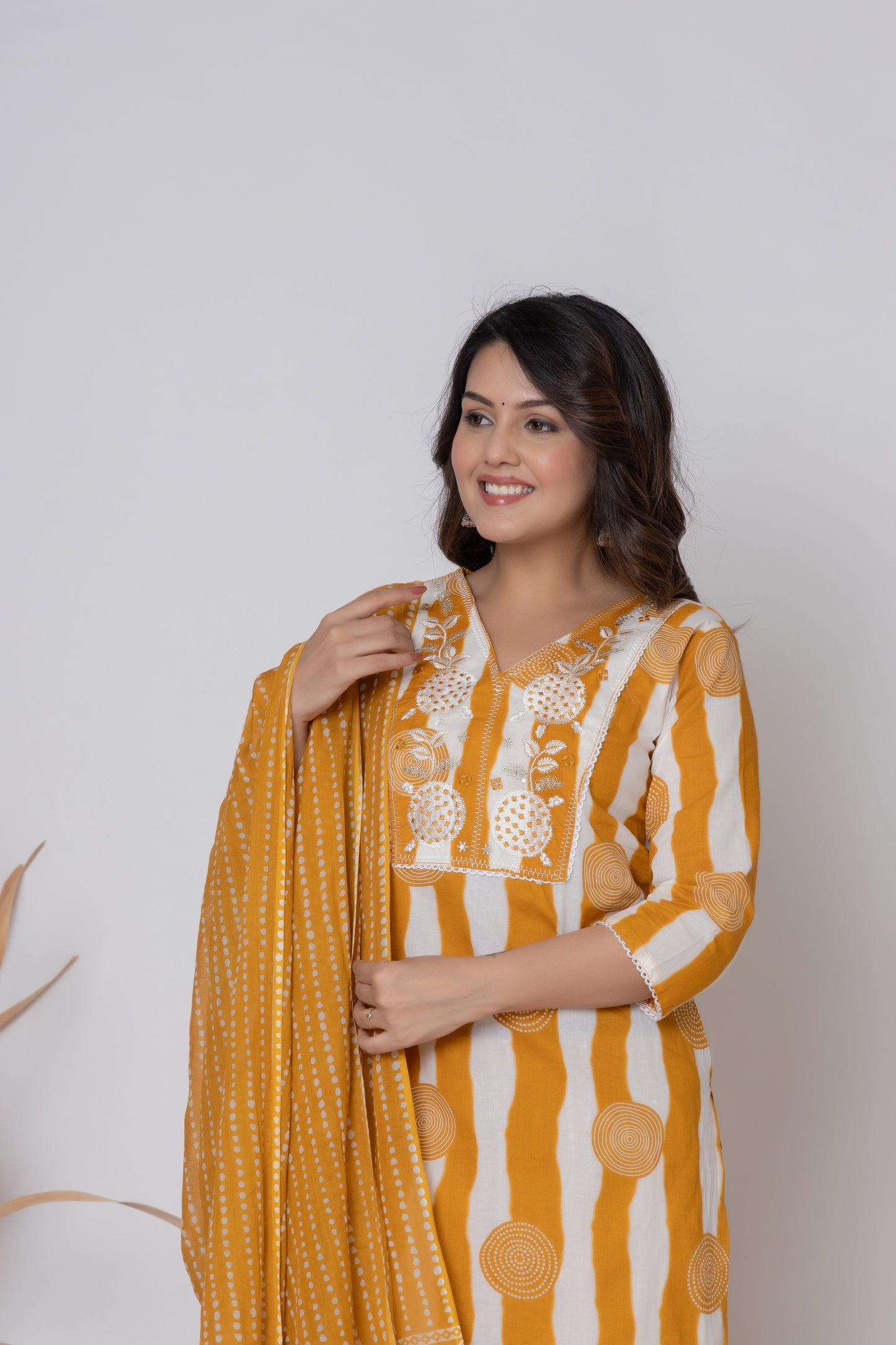 Stripped dotted print Cotton kurta Suit Set