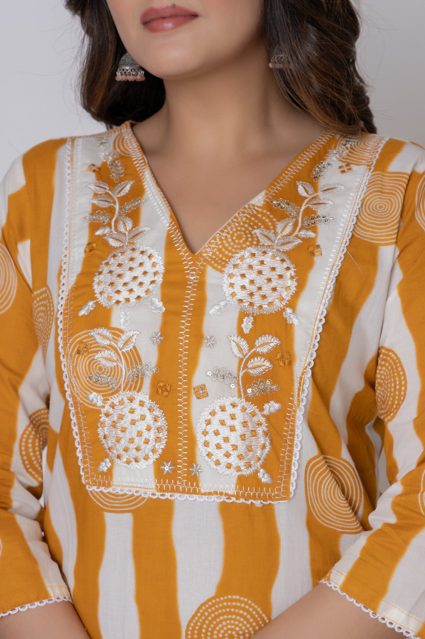 Stripped dotted print Cotton kurta Suit Set
