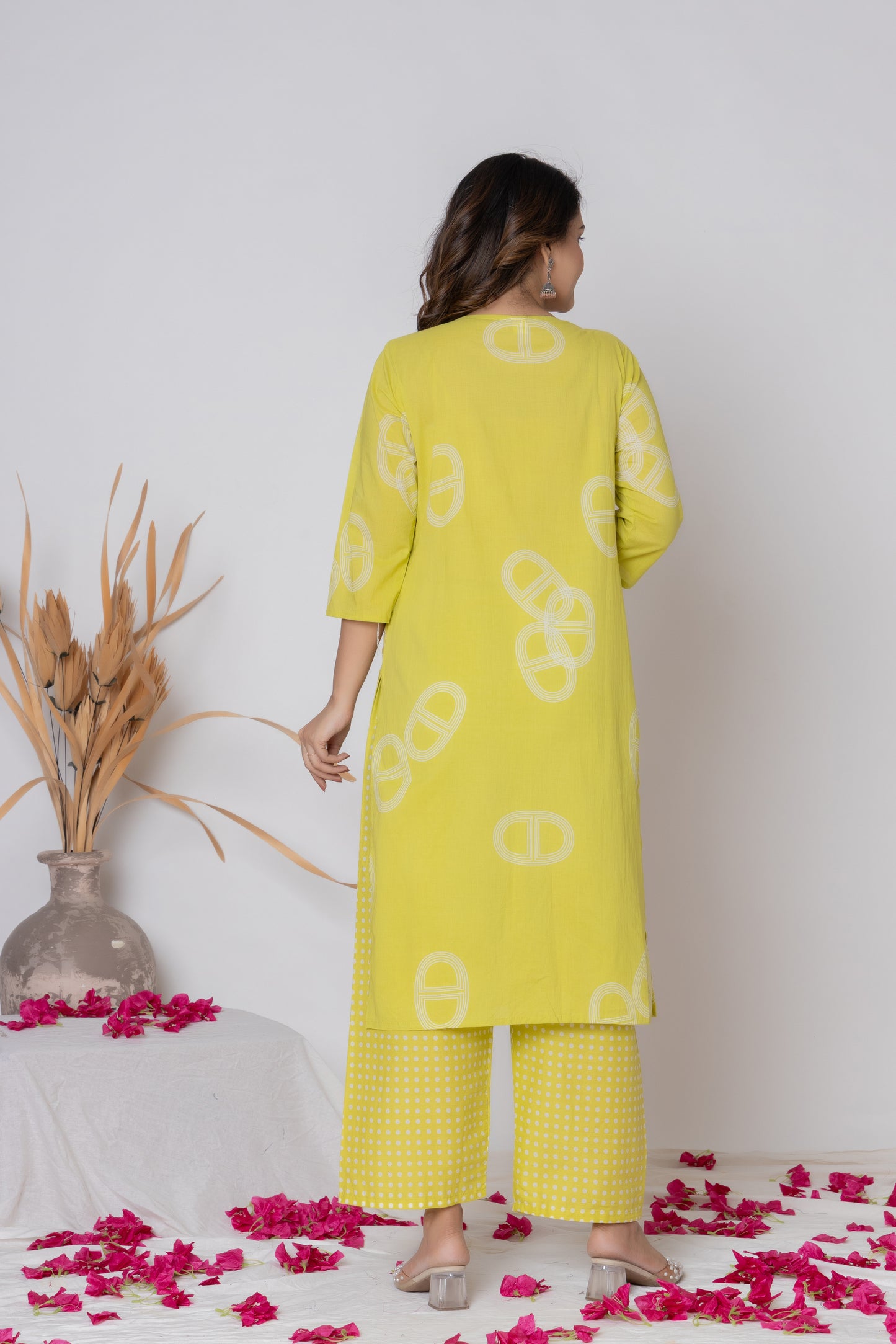 Rani Pink / Lemon Yellow/ Lavendar Cotton Suit Set