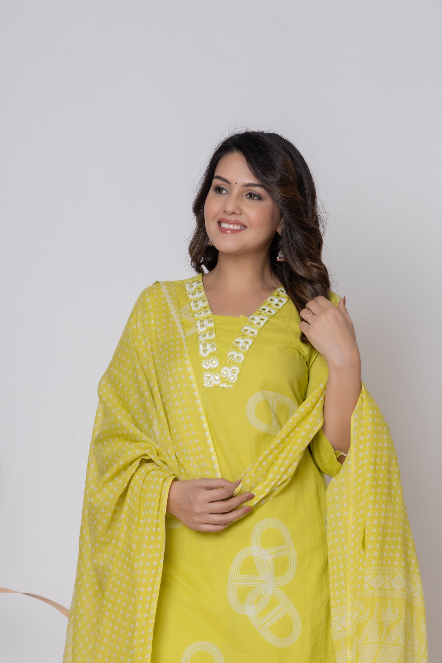 Rani Pink / Lemon Yellow/ Lavendar Cotton Suit Set