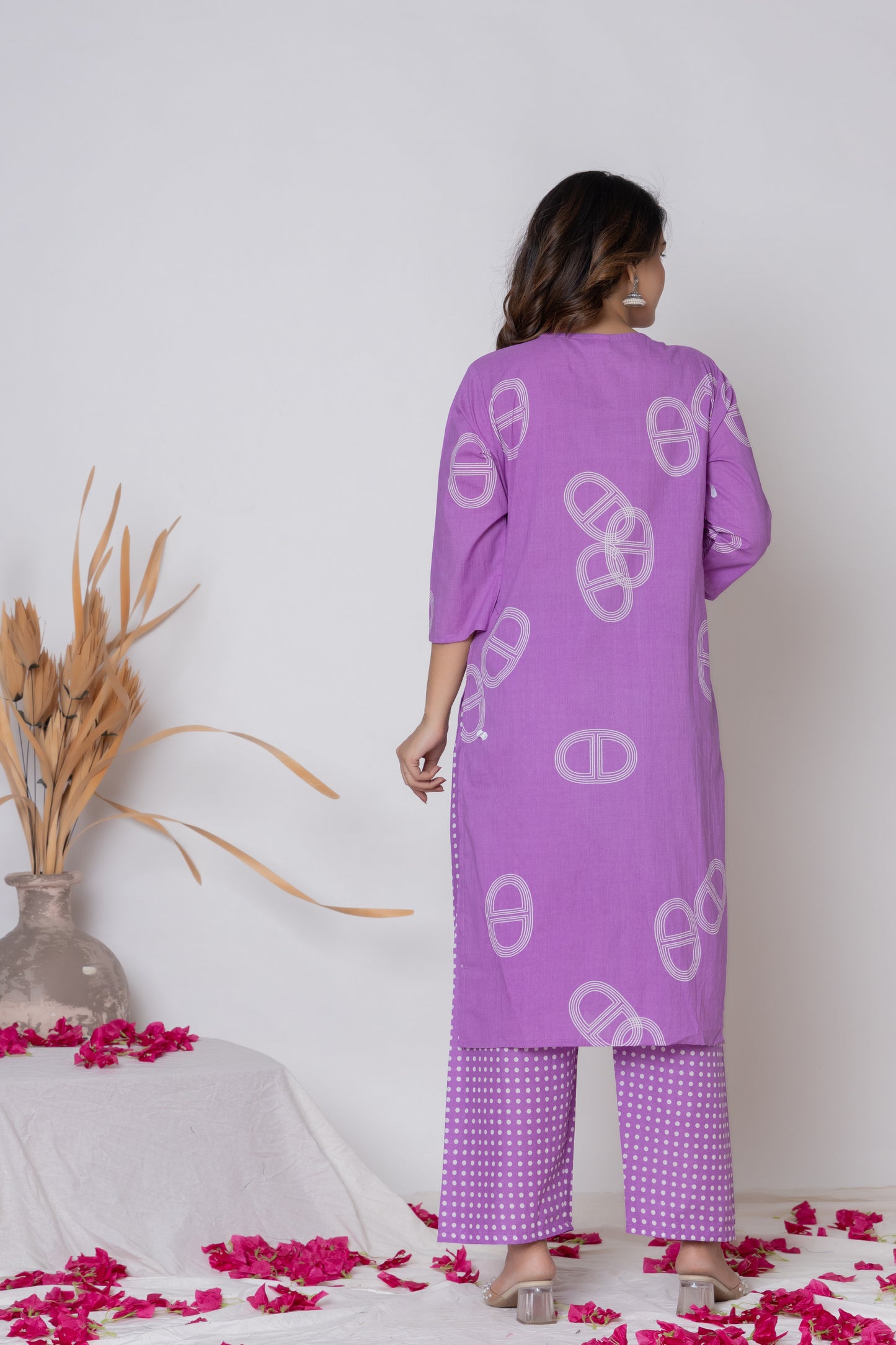 Rani Pink / Lemon Yellow/ Lavendar Cotton Suit Set