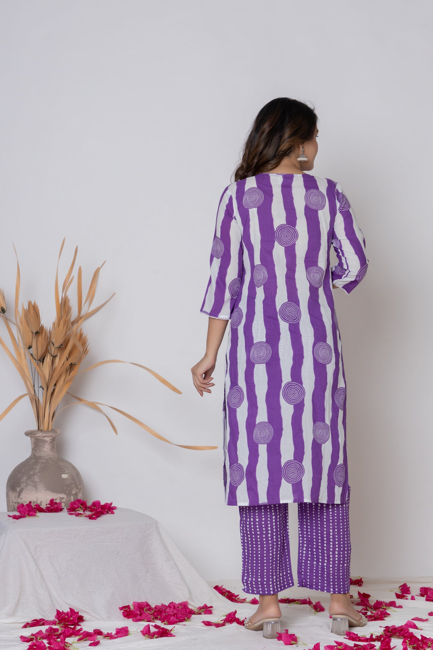 Stripped dotted print Cotton kurta Suit Set