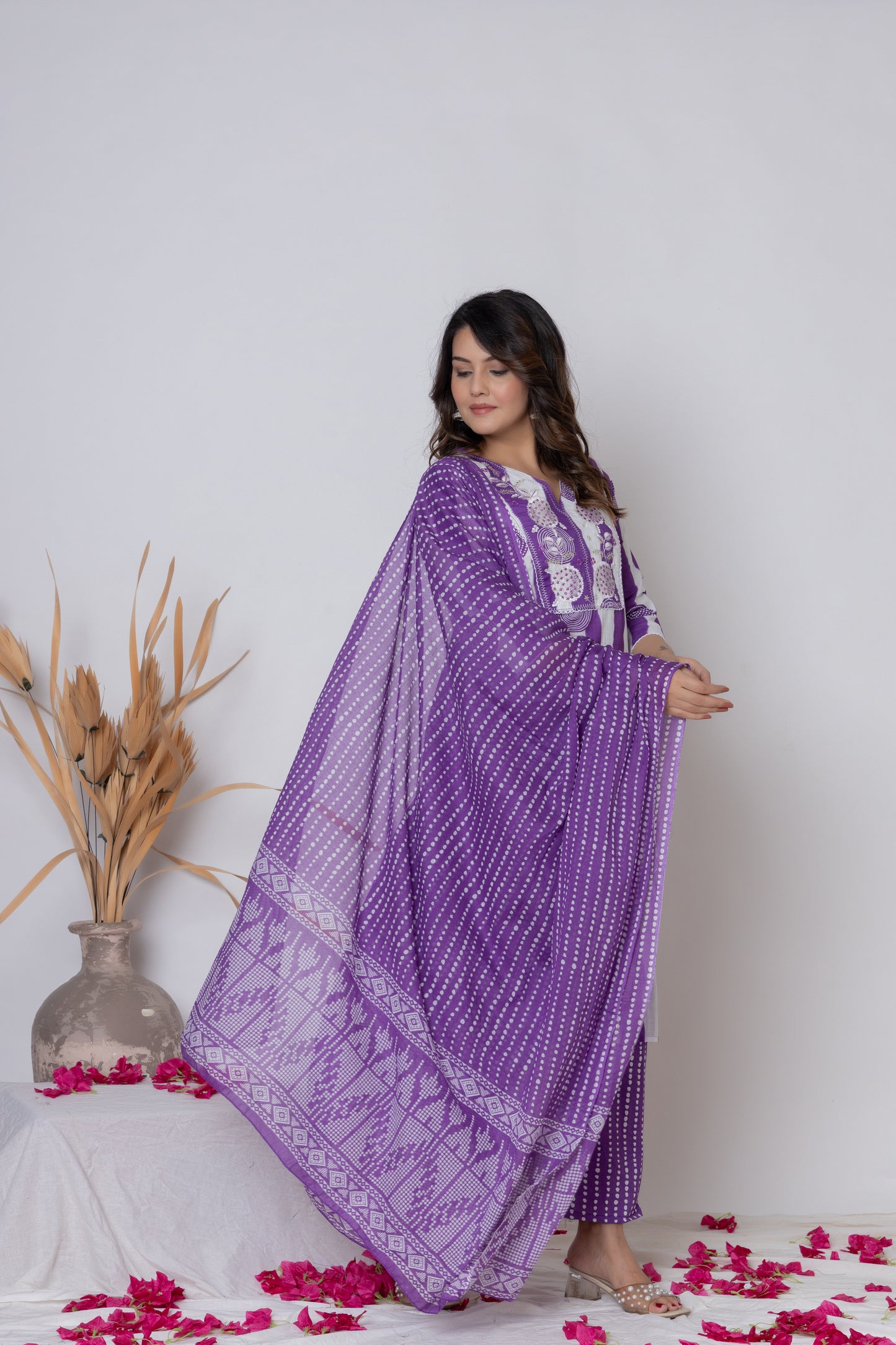 Stripped dotted print Cotton kurta Suit Set