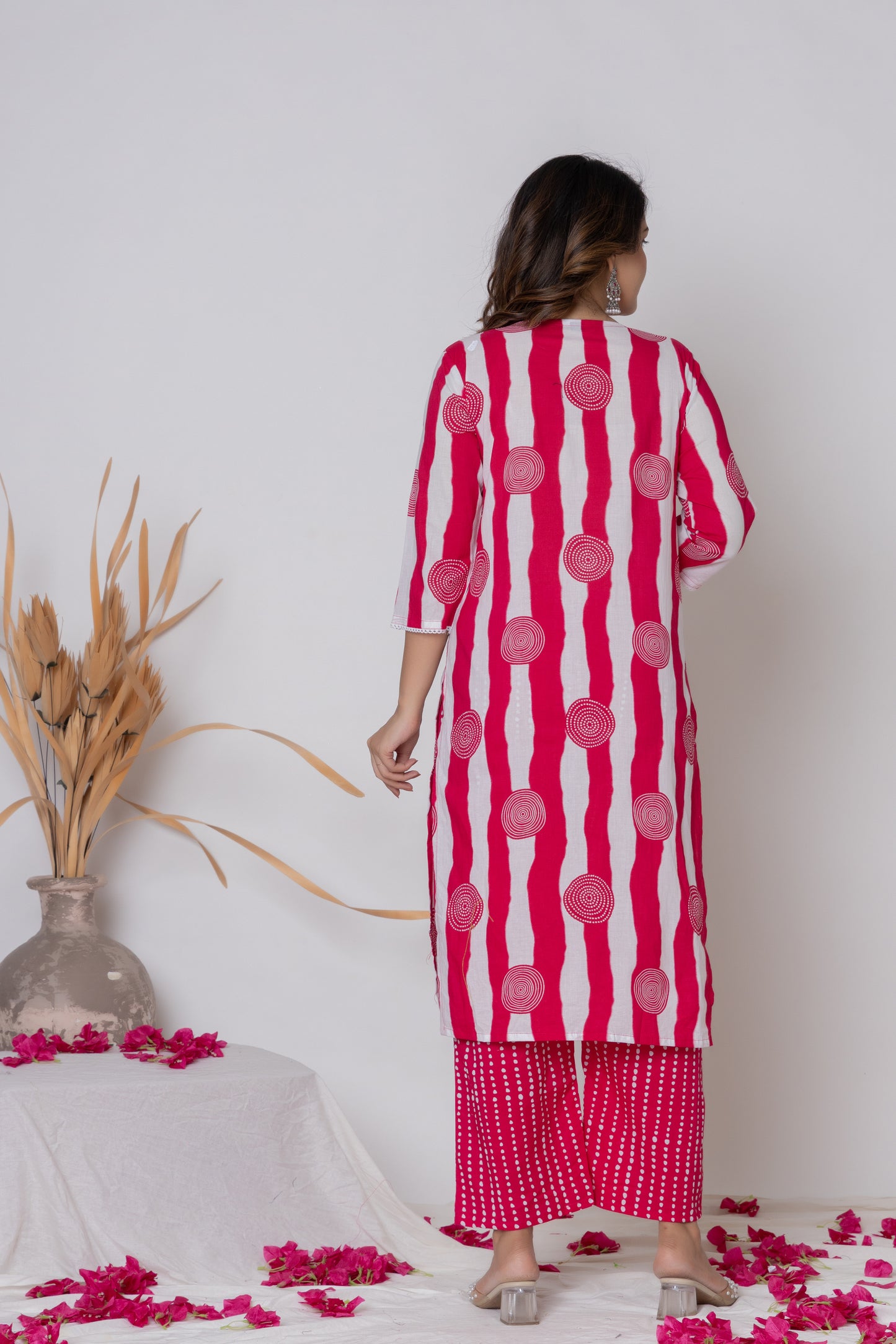 Stripped dotted print Cotton kurta Suit Set