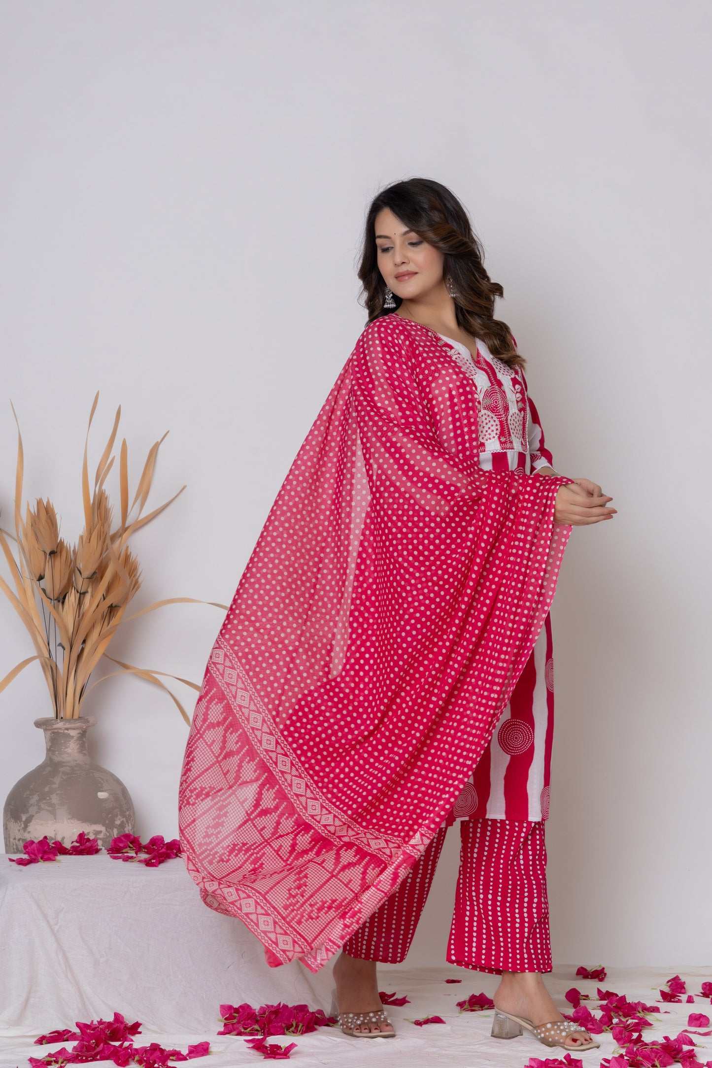 Stripped dotted print Cotton kurta Suit Set