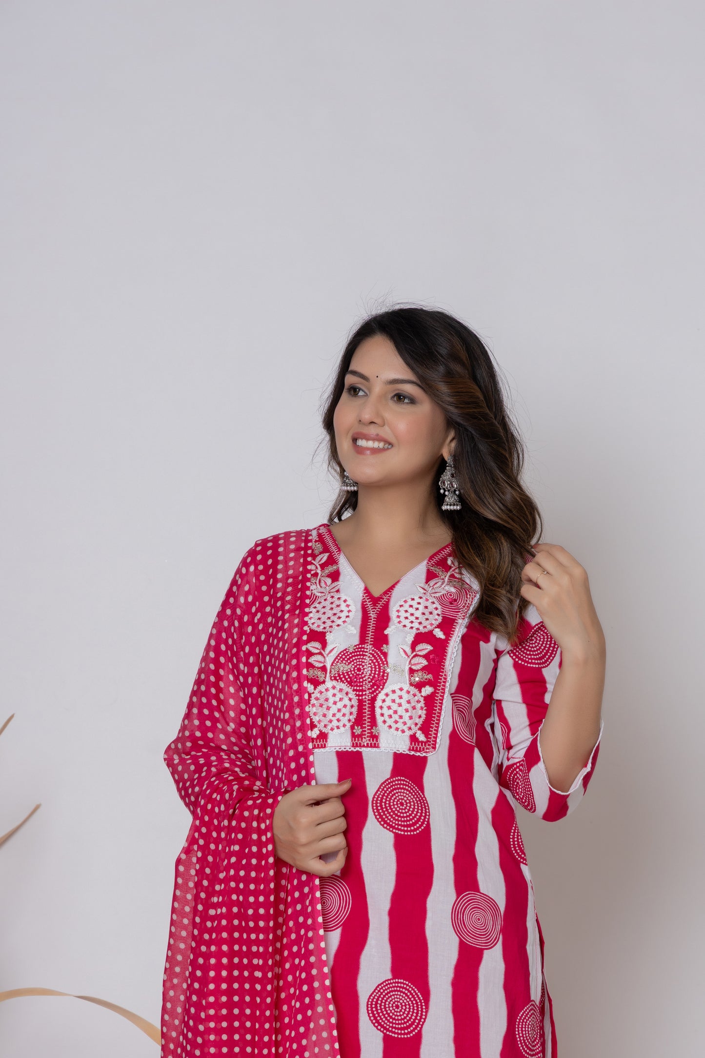 Stripped dotted print Cotton kurta Suit Set