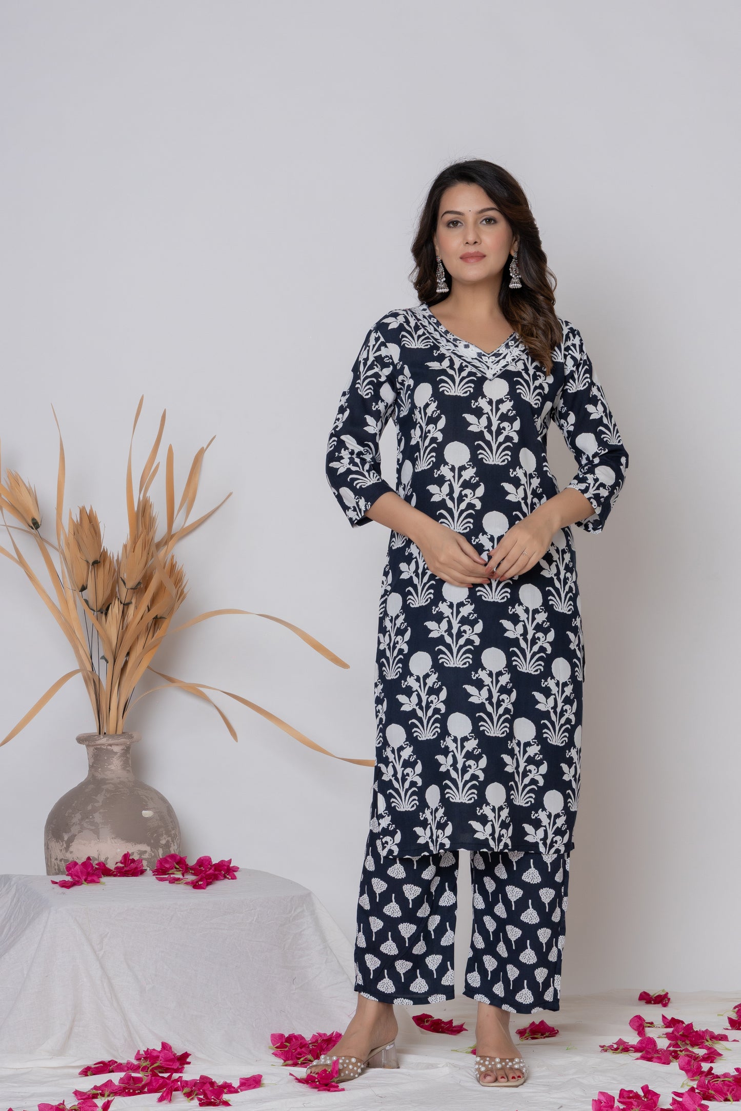Floral block print Kurti 3Pc Set