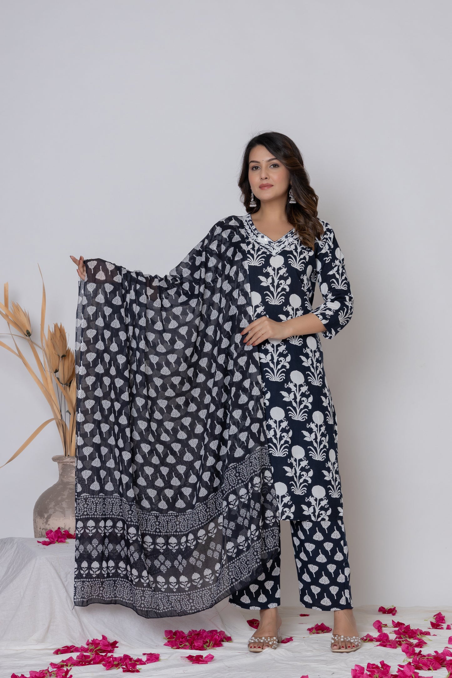 Floral block print Kurti 3Pc Set