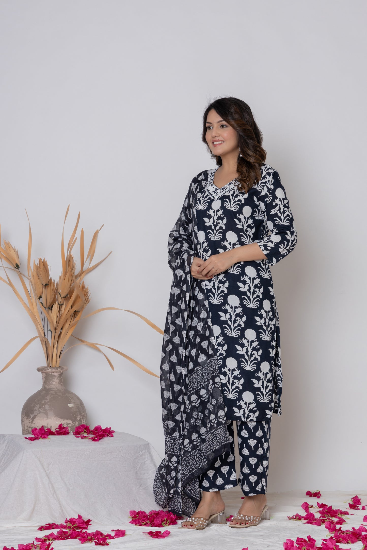 Floral block print Kurti 3Pc Set