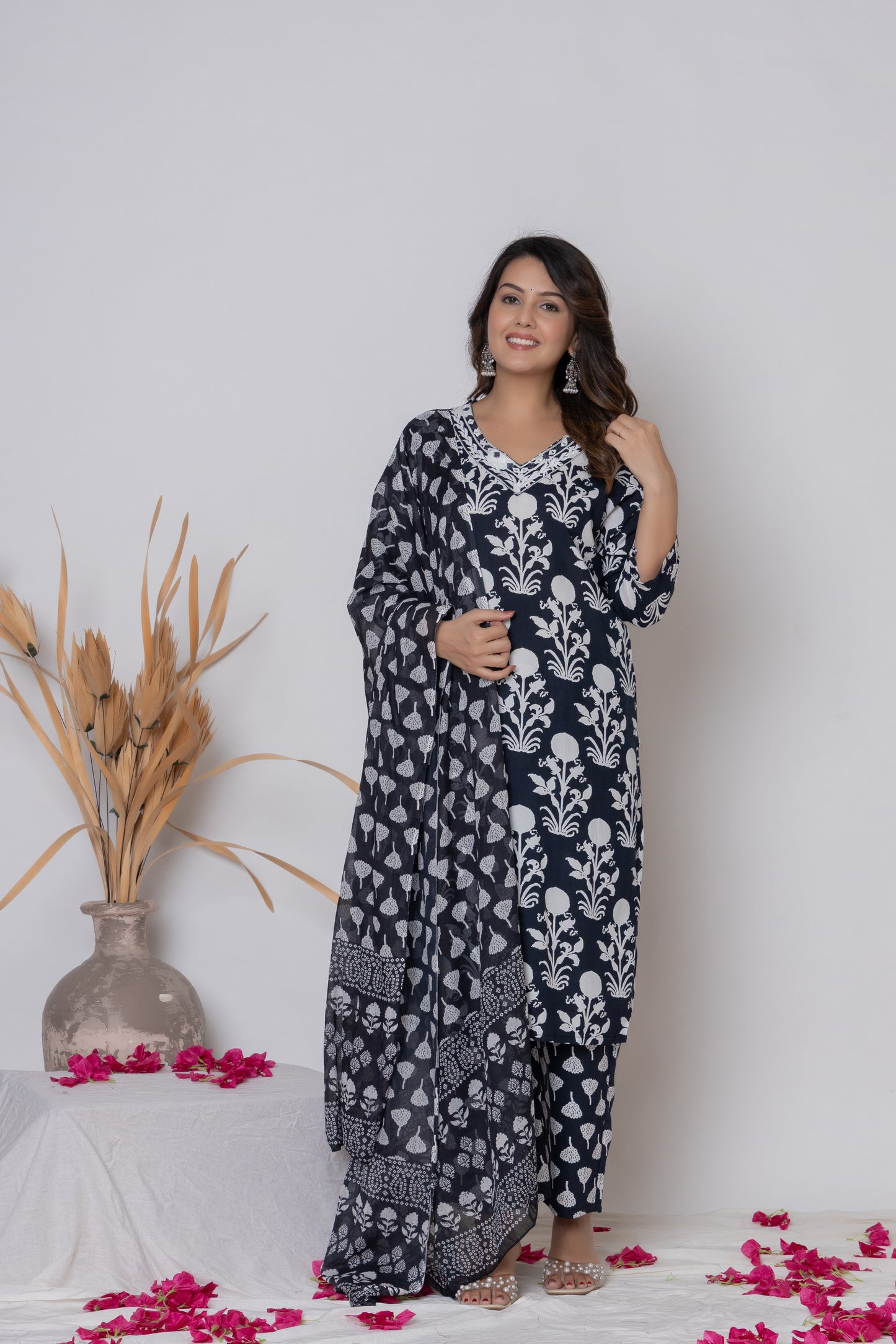 Floral block print Kurti 3Pc Set
