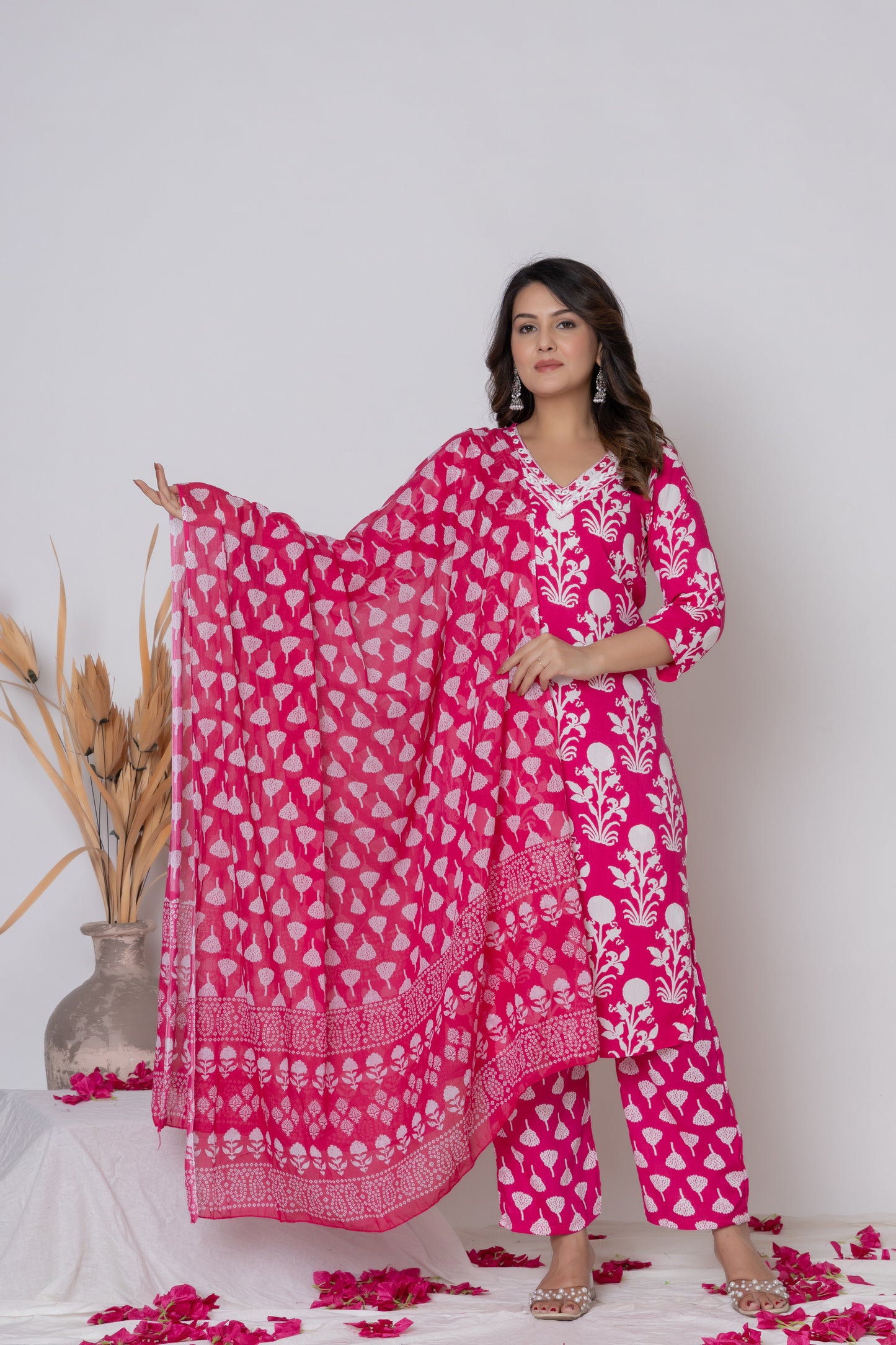 Floral block print Kurti 3Pc Set