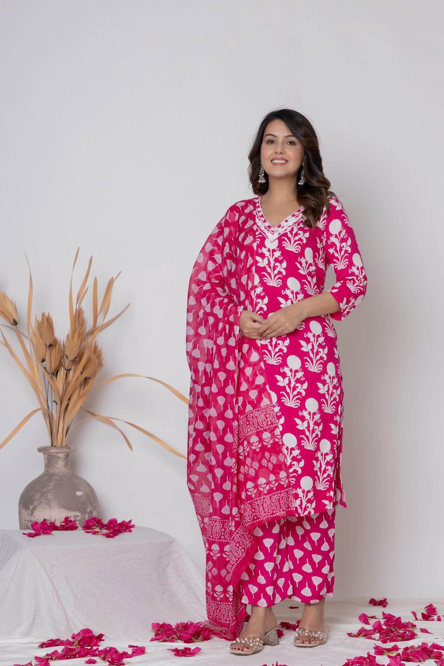 Floral block print Kurti 3Pc Set