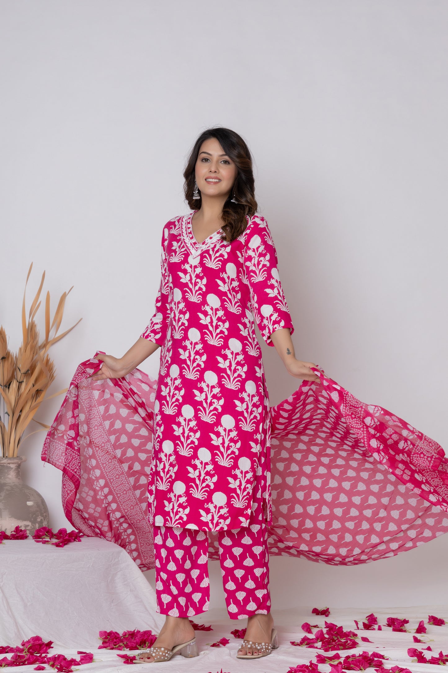 Floral block print Kurti 3Pc Set