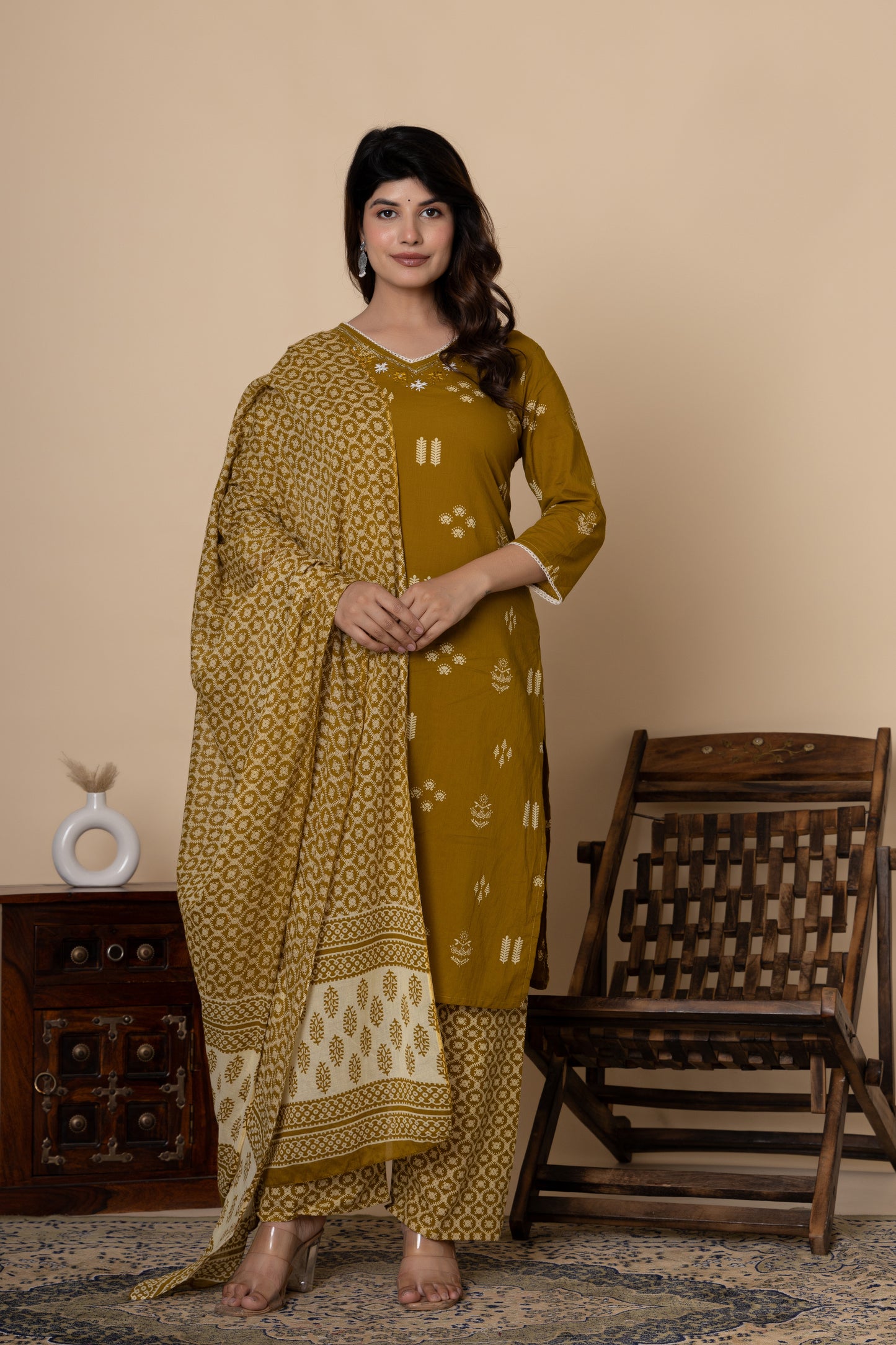 Ethnic motif printed Cotton Suit Set