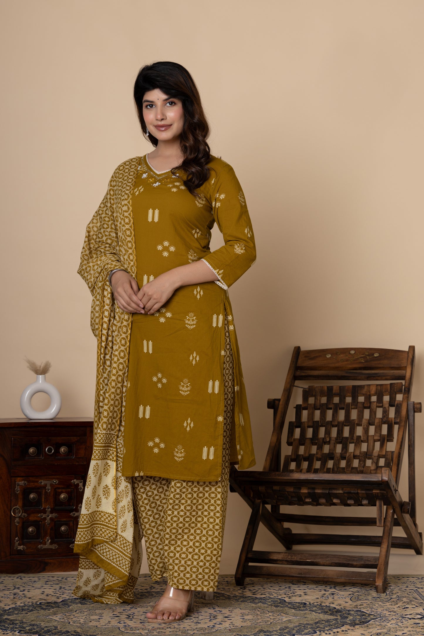 Ethnic motif printed Cotton Suit Set