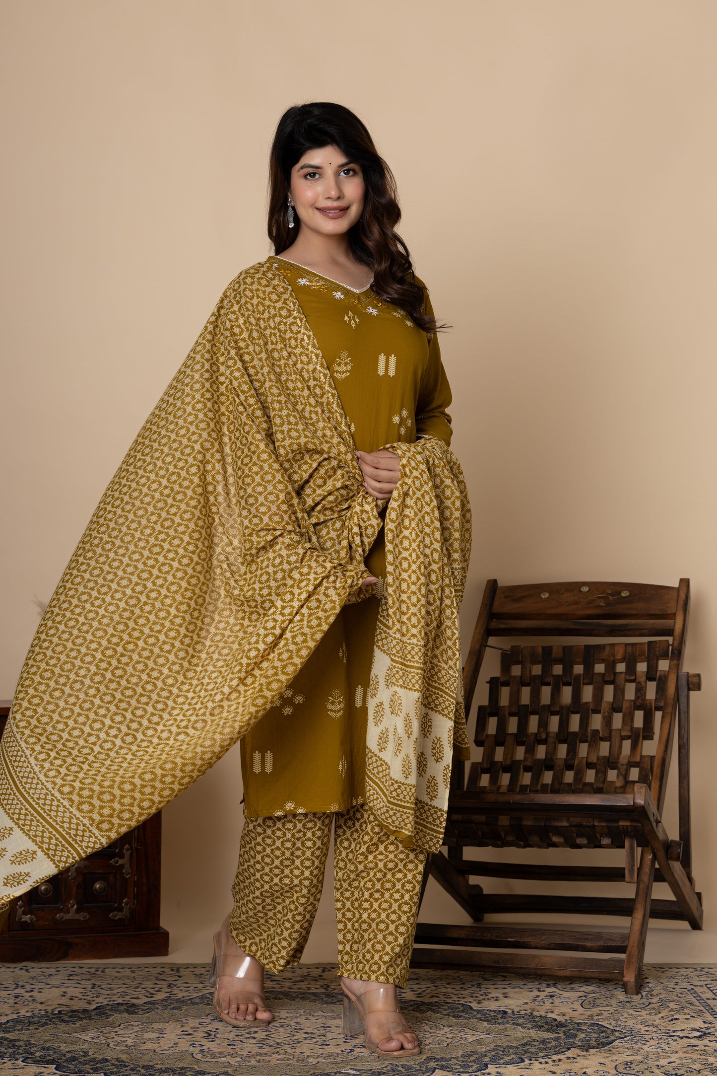 Ethnic motif printed Cotton Suit Set