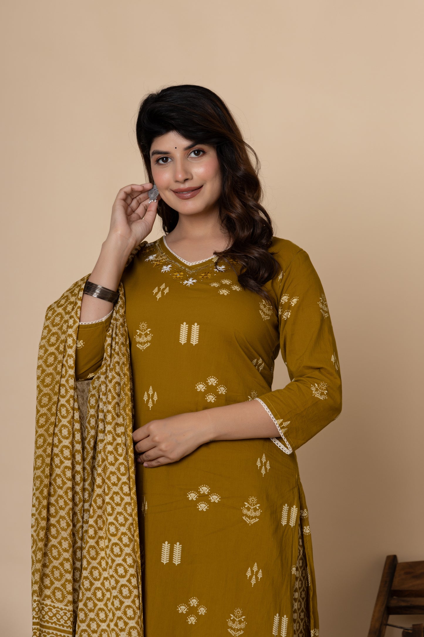 Ethnic motif printed Cotton Suit Set