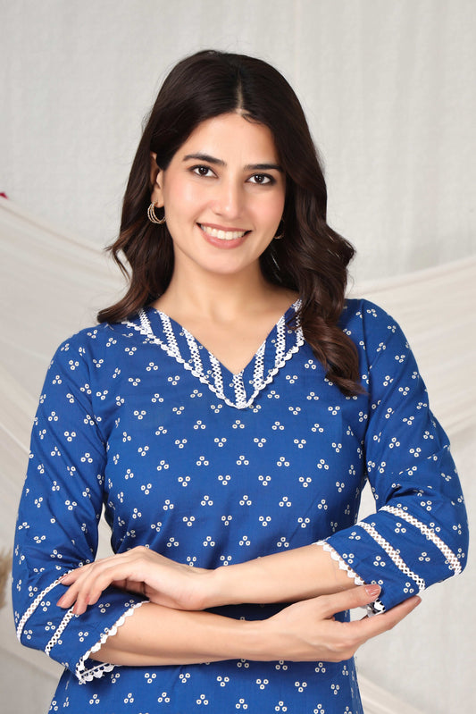 Noor Aura Azure Charm Printed Cotton Co-Ord Set