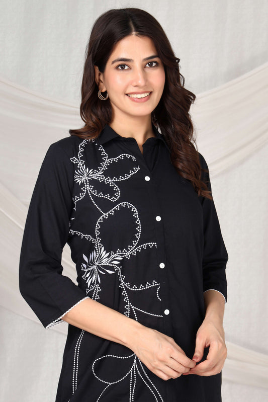 Rang Ease Noir Petal Embroidered Cotton Co-Ord Set