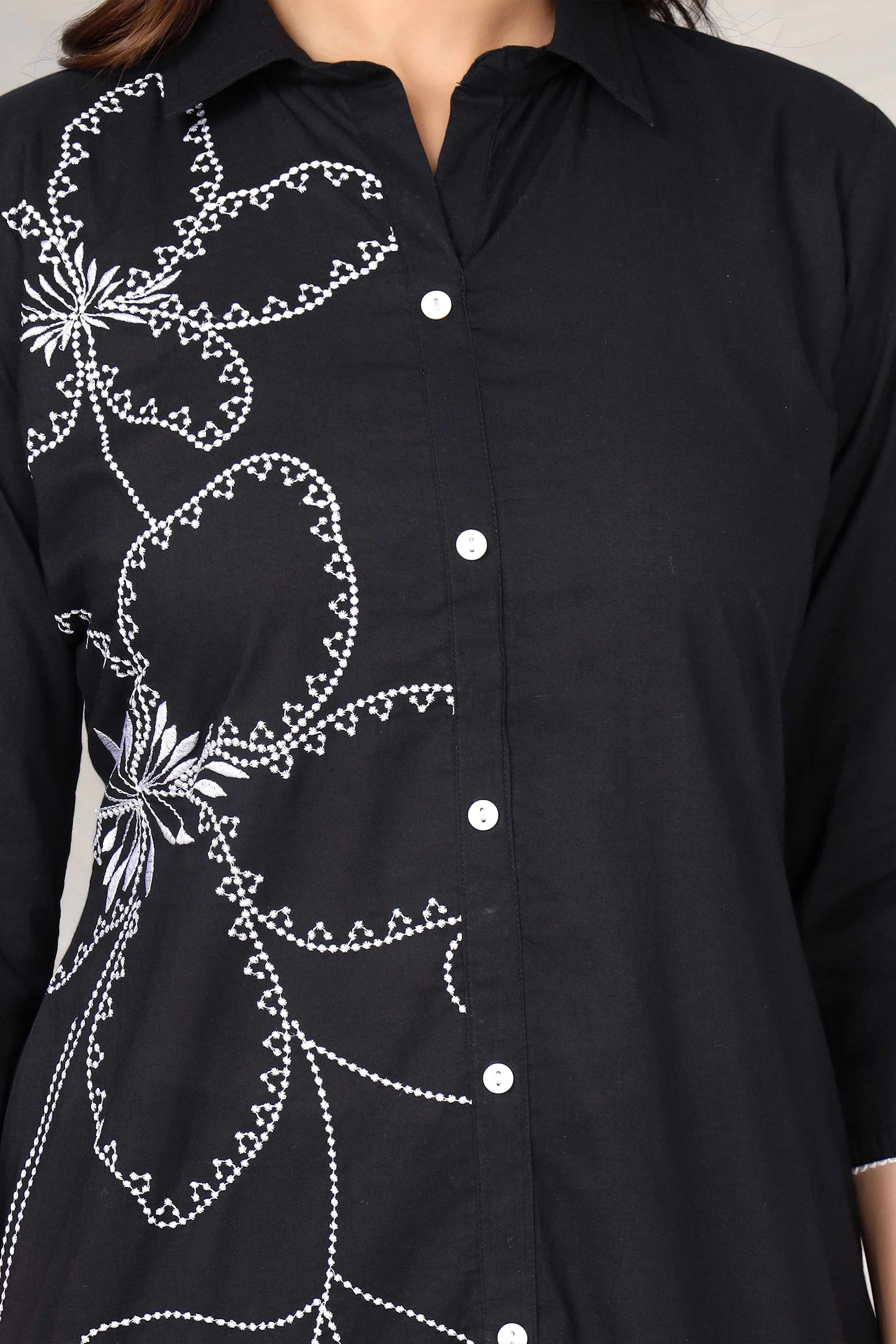 Rang Ease Noir Petal Embroidered Cotton Co-Ord Set