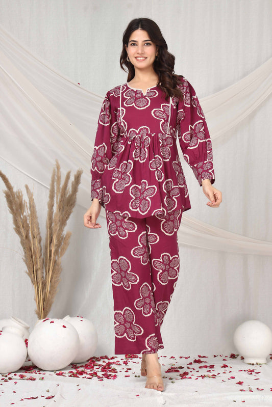 Floral Flare in Maroon Hue Co-Ord Set