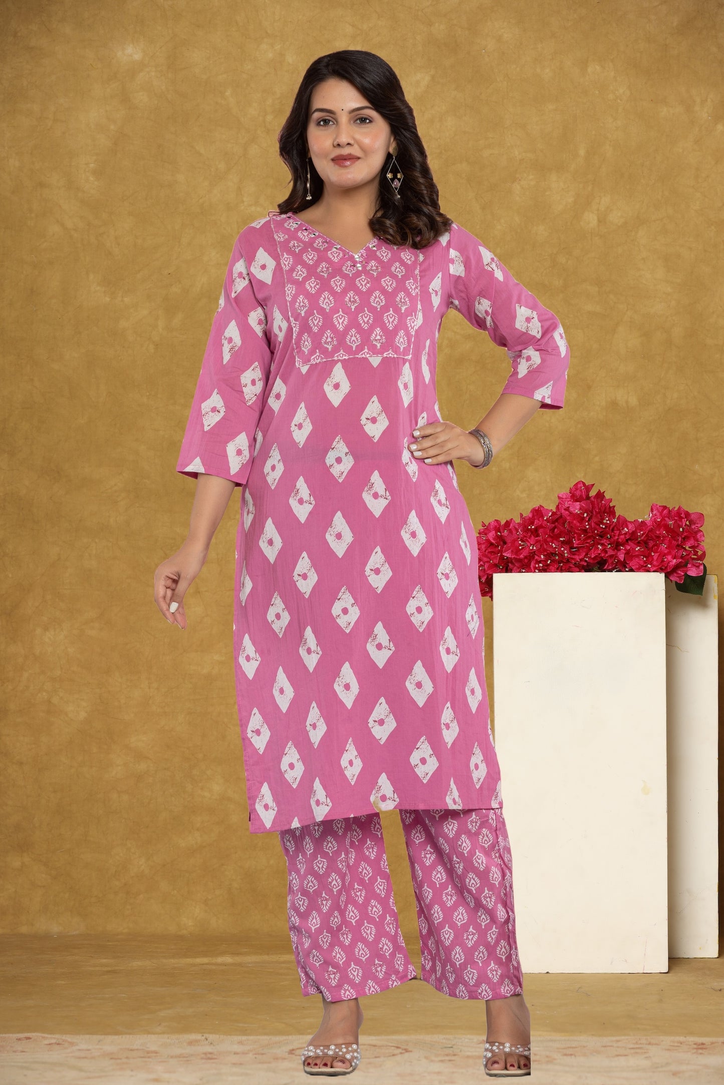 Pink/Mustard Kurti 3Pc Set