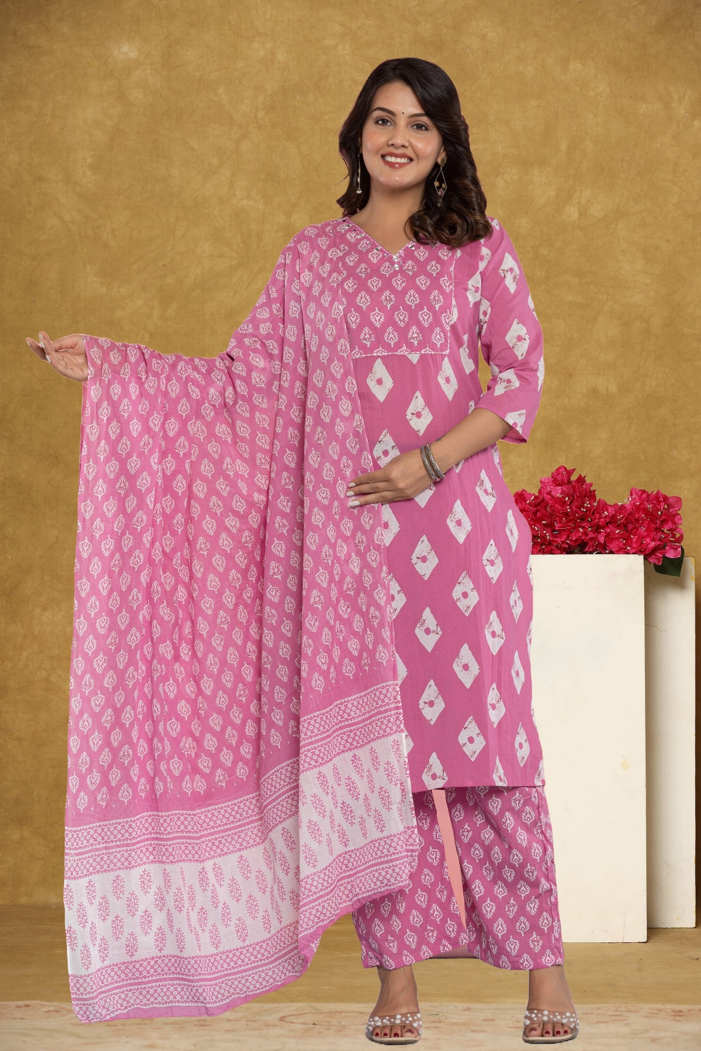 Pink/Mustard Kurti 3Pc Set