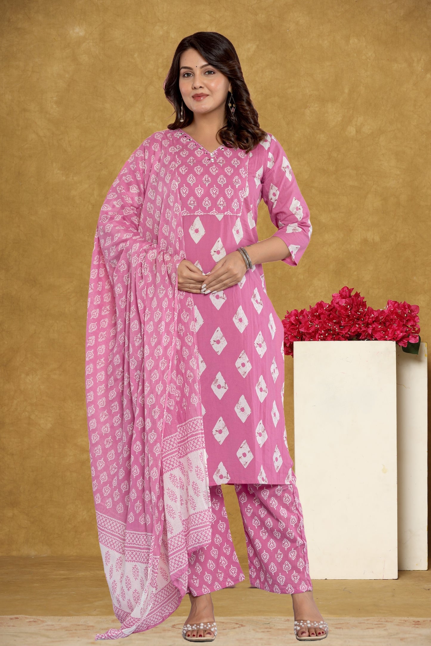 Pink/Mustard Kurti 3Pc Set