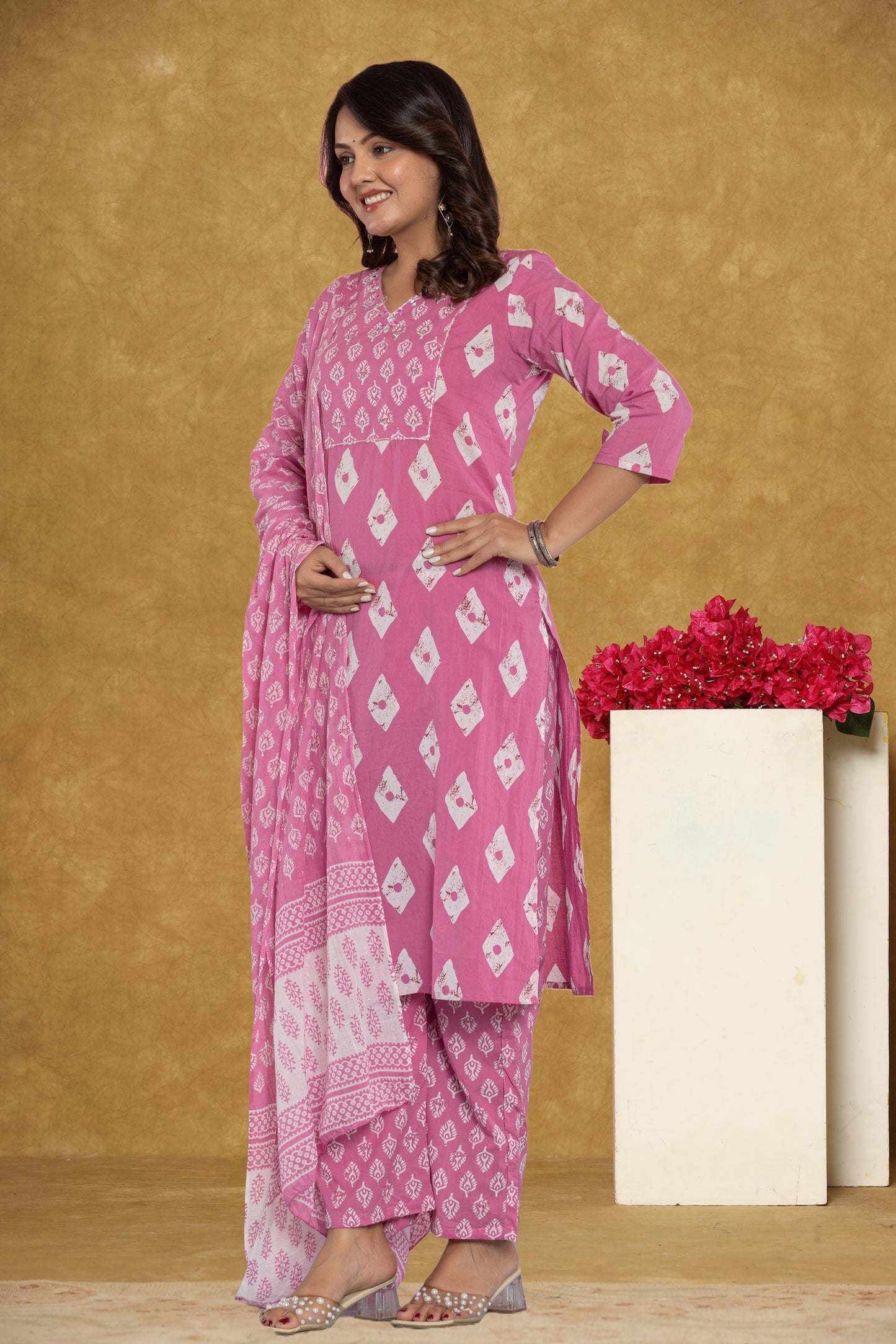 Pink/Mustard Kurti 3Pc Set