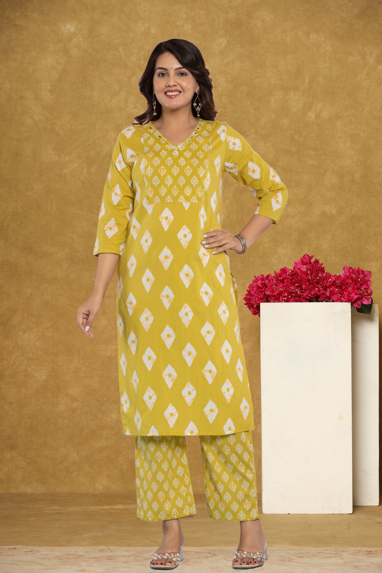 Pink/Mustard Kurti 3Pc Set