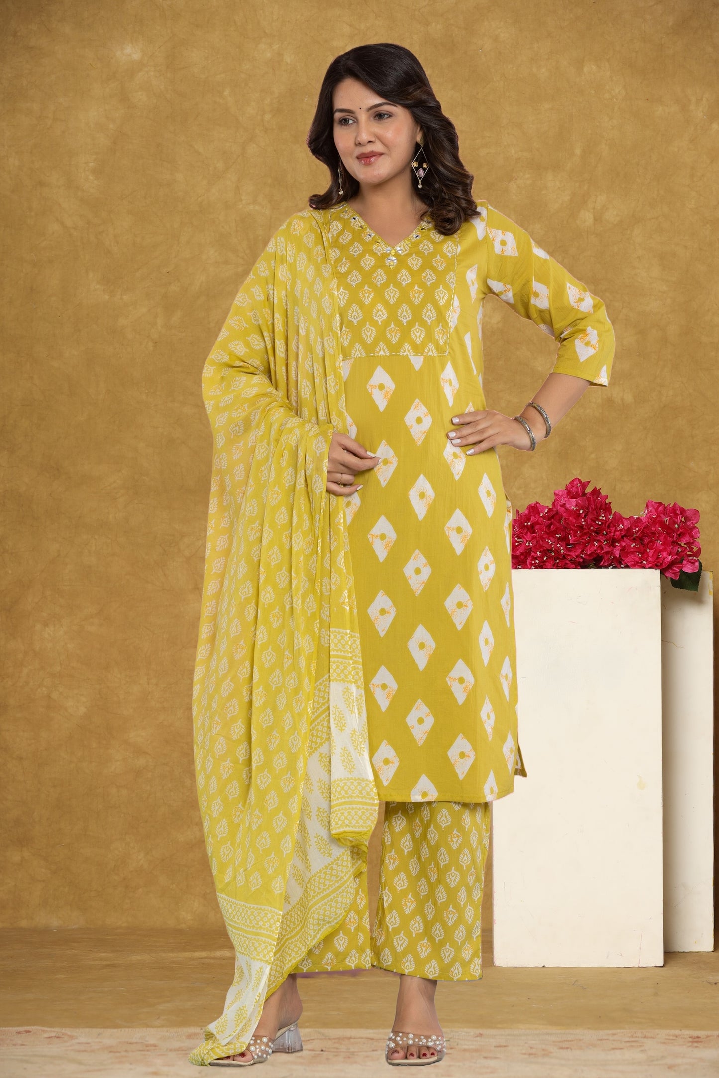 Pink/Mustard Kurti 3Pc Set