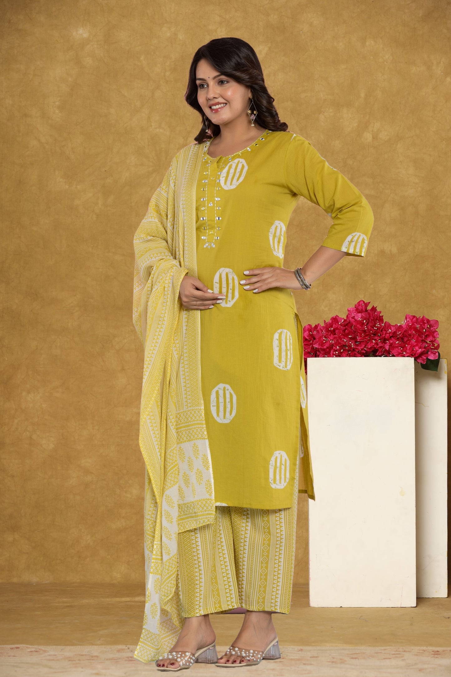 Pink/Mustard Kurti 3Pc Set