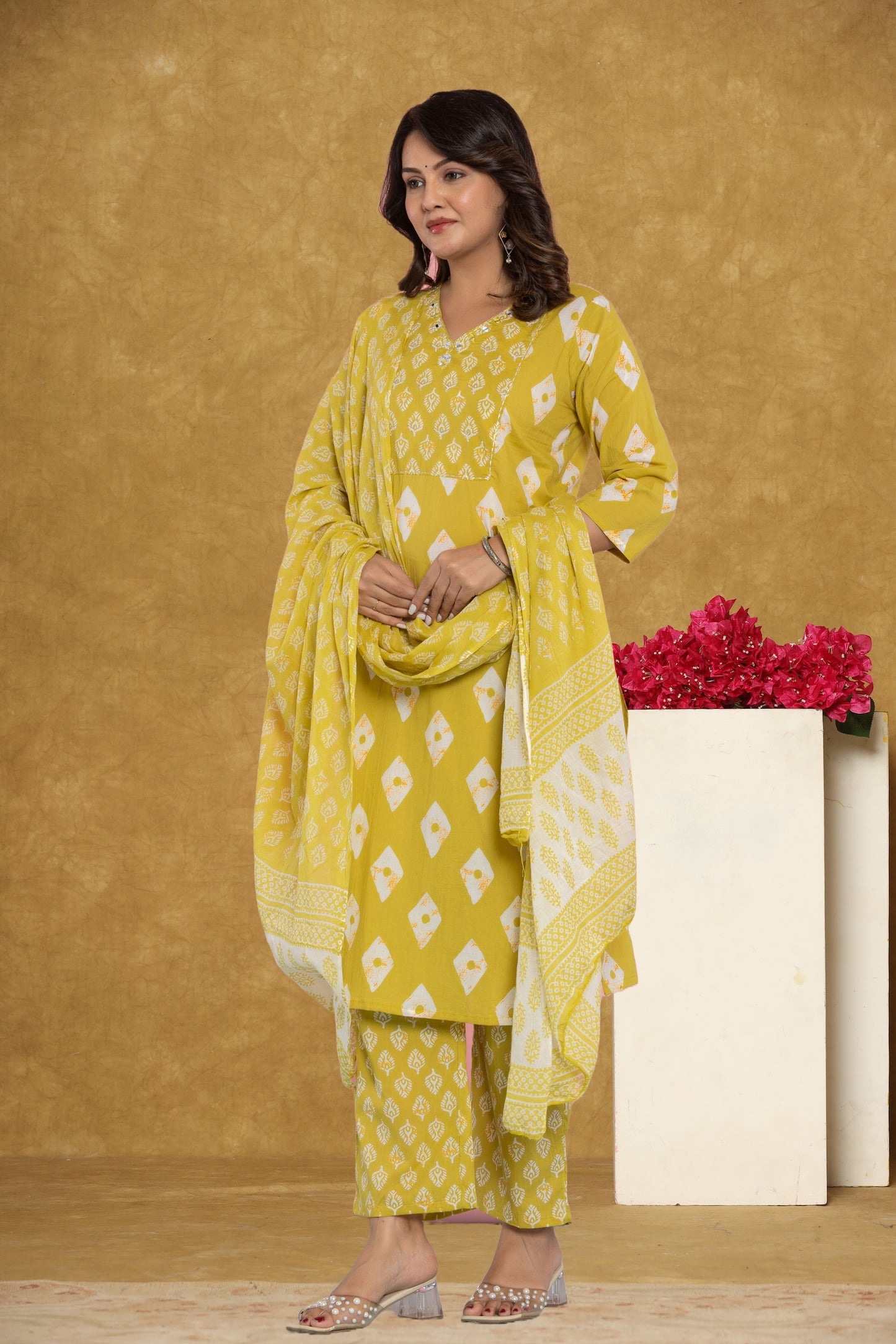 Pink/Mustard Kurti 3Pc Set