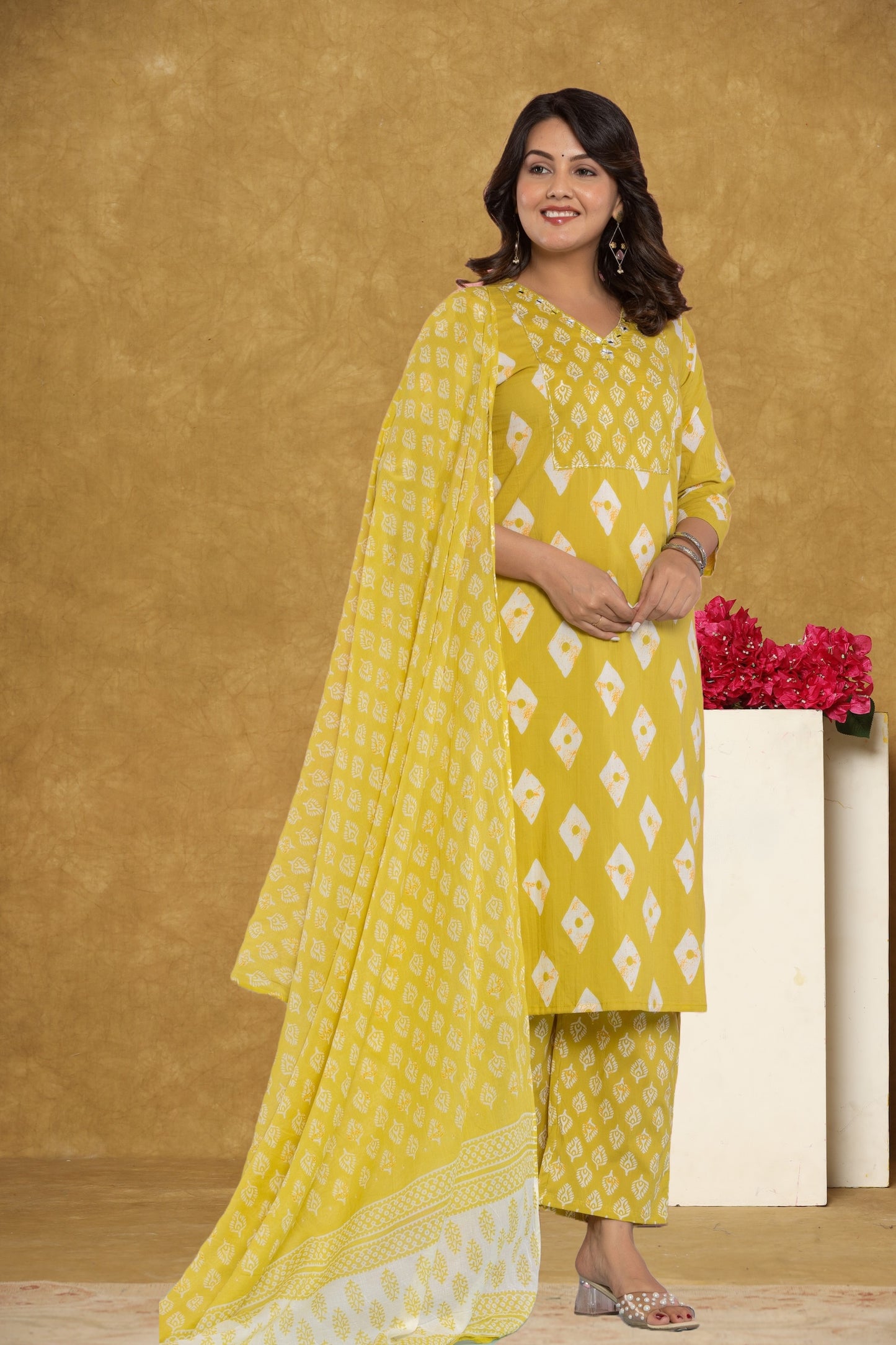 Pink/Mustard Kurti 3Pc Set