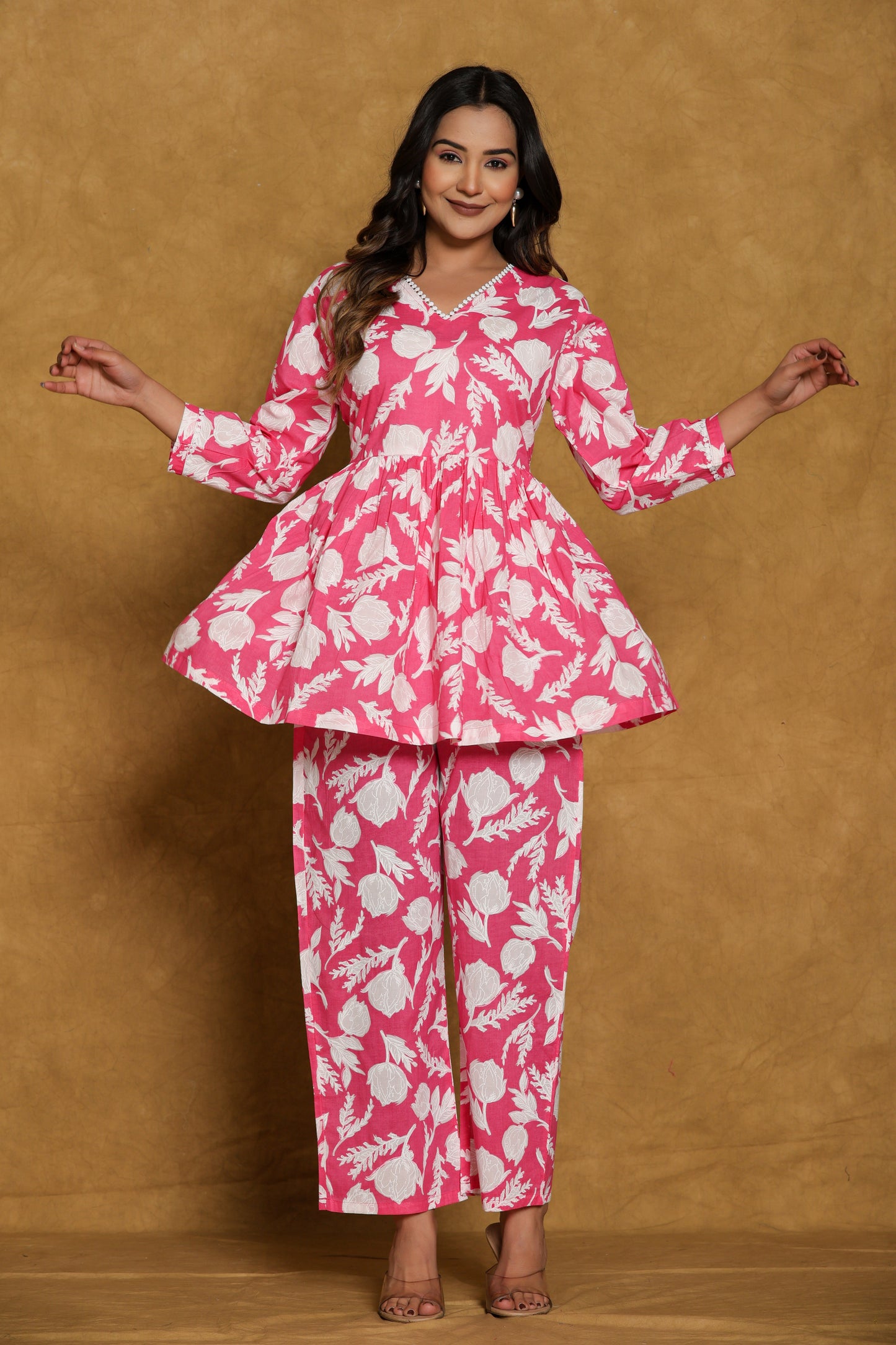 Pink Leafy Cotton Co-ord Set