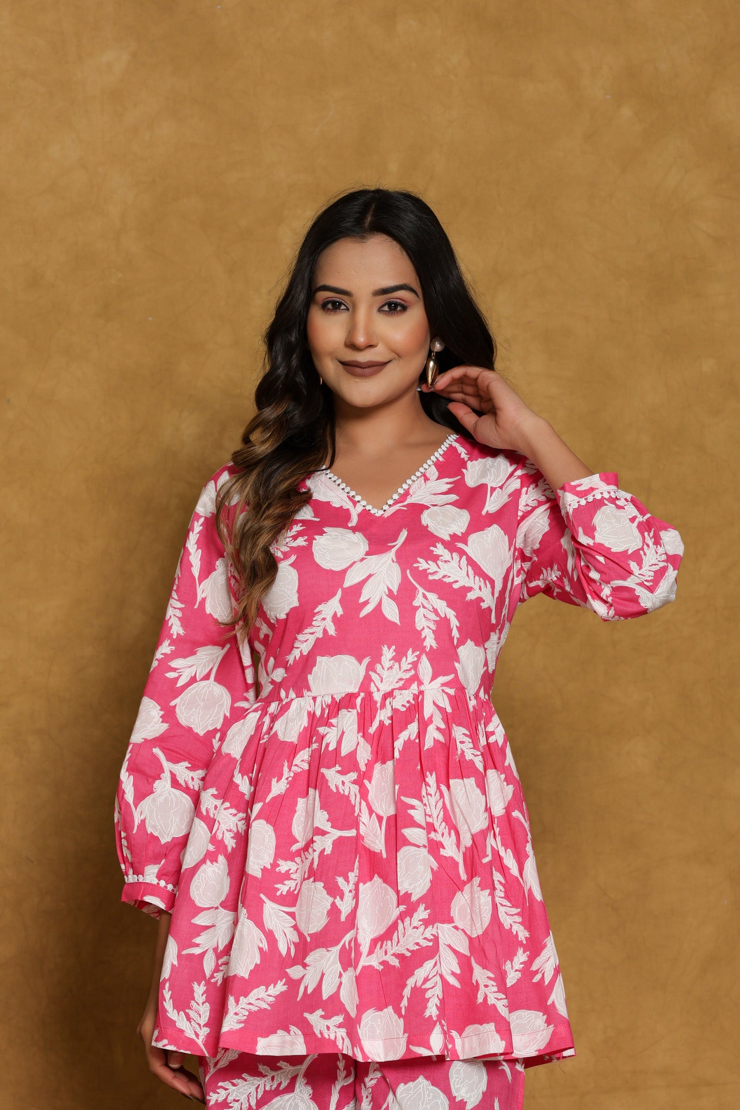 Pink Leafy Cotton Co-ord Set